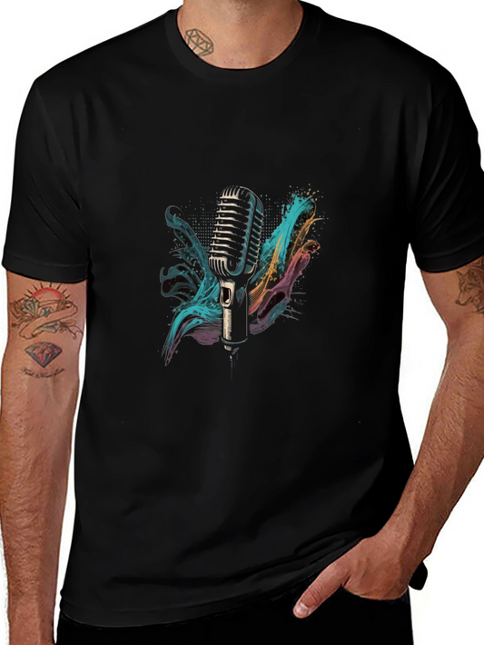 Vintage Microphone Graphic Tee - Black