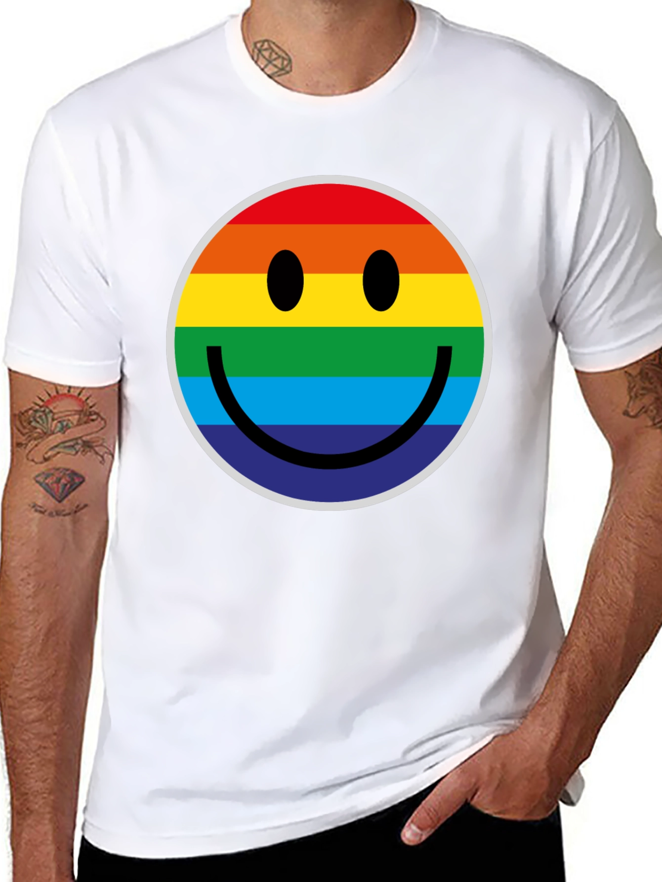 Rainbow Smiley Face Black T-Shirt