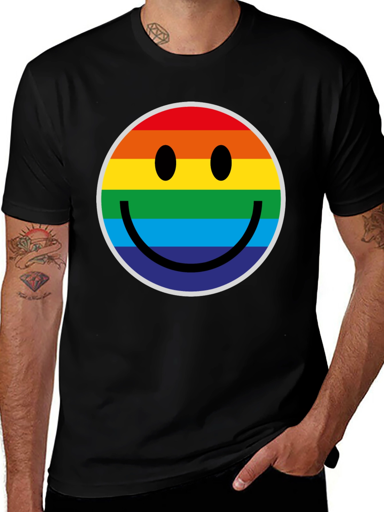 Rainbow Smiley Face Black T-Shirt