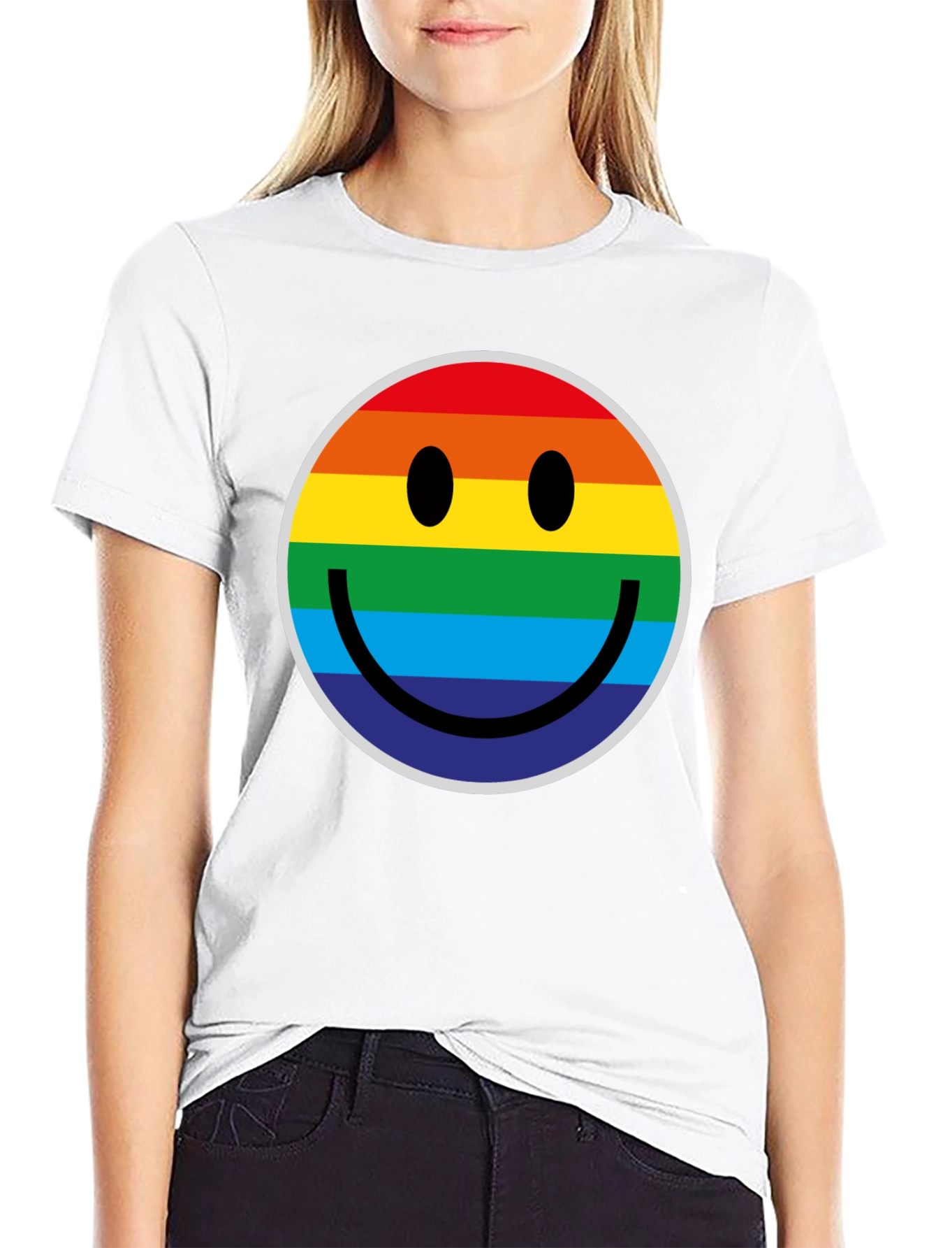 Rainbow Smiley Face Black T-Shirt