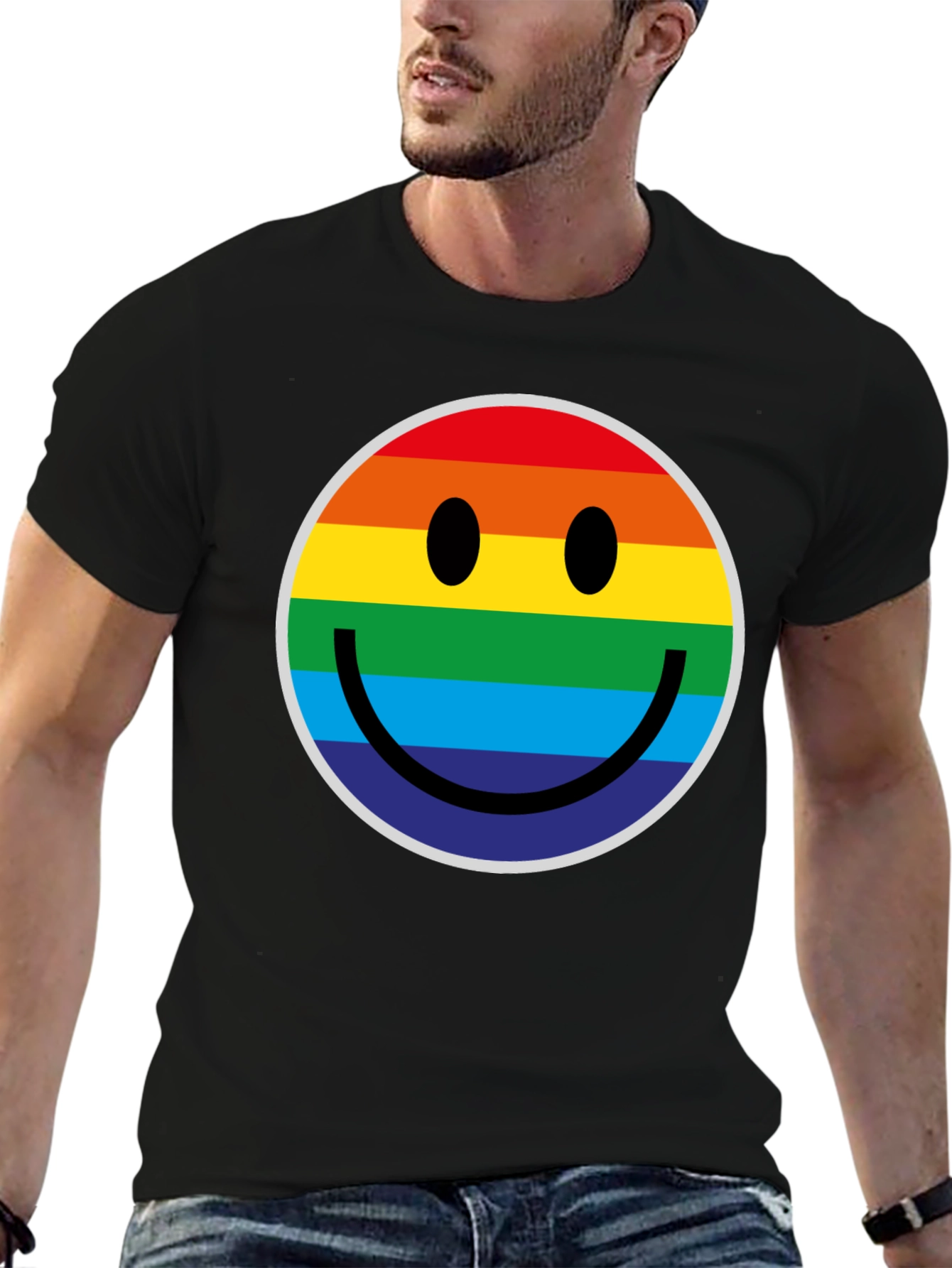 Rainbow Smiley Face Black T-Shirt