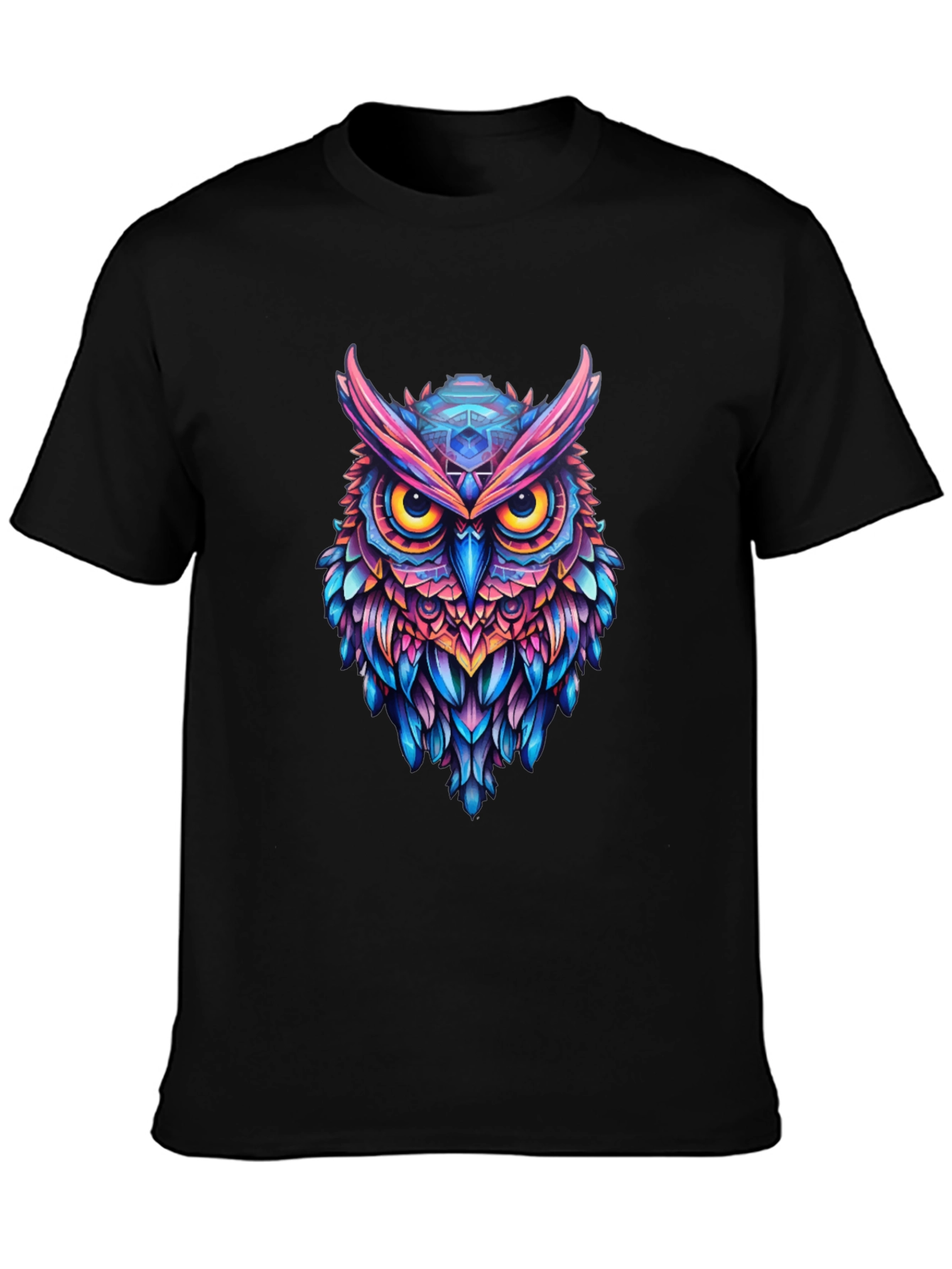 Vibrant Owl Graphic Black T-Shirt - Unique Art
