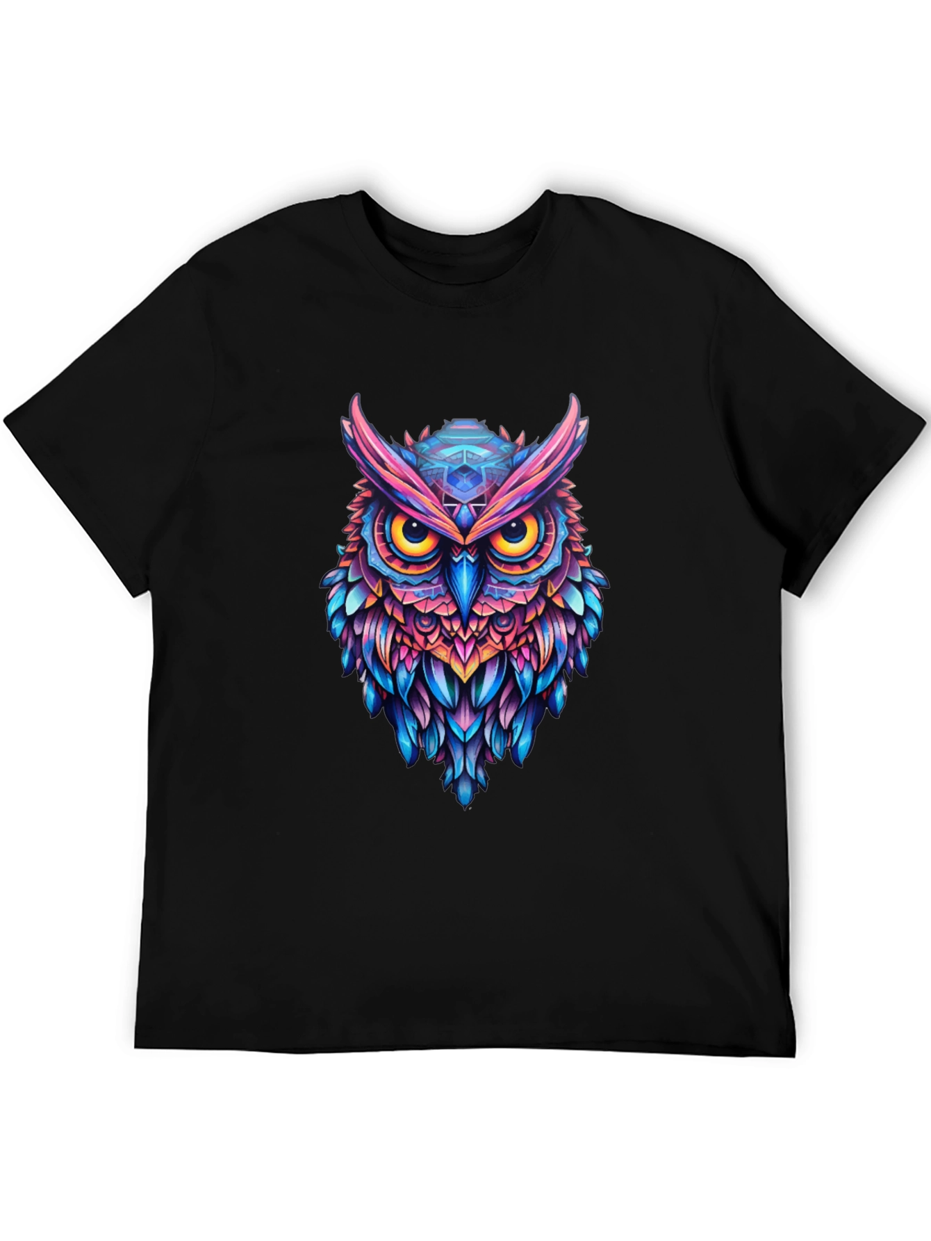 Vibrant Owl Graphic Black T-Shirt - Unique Art