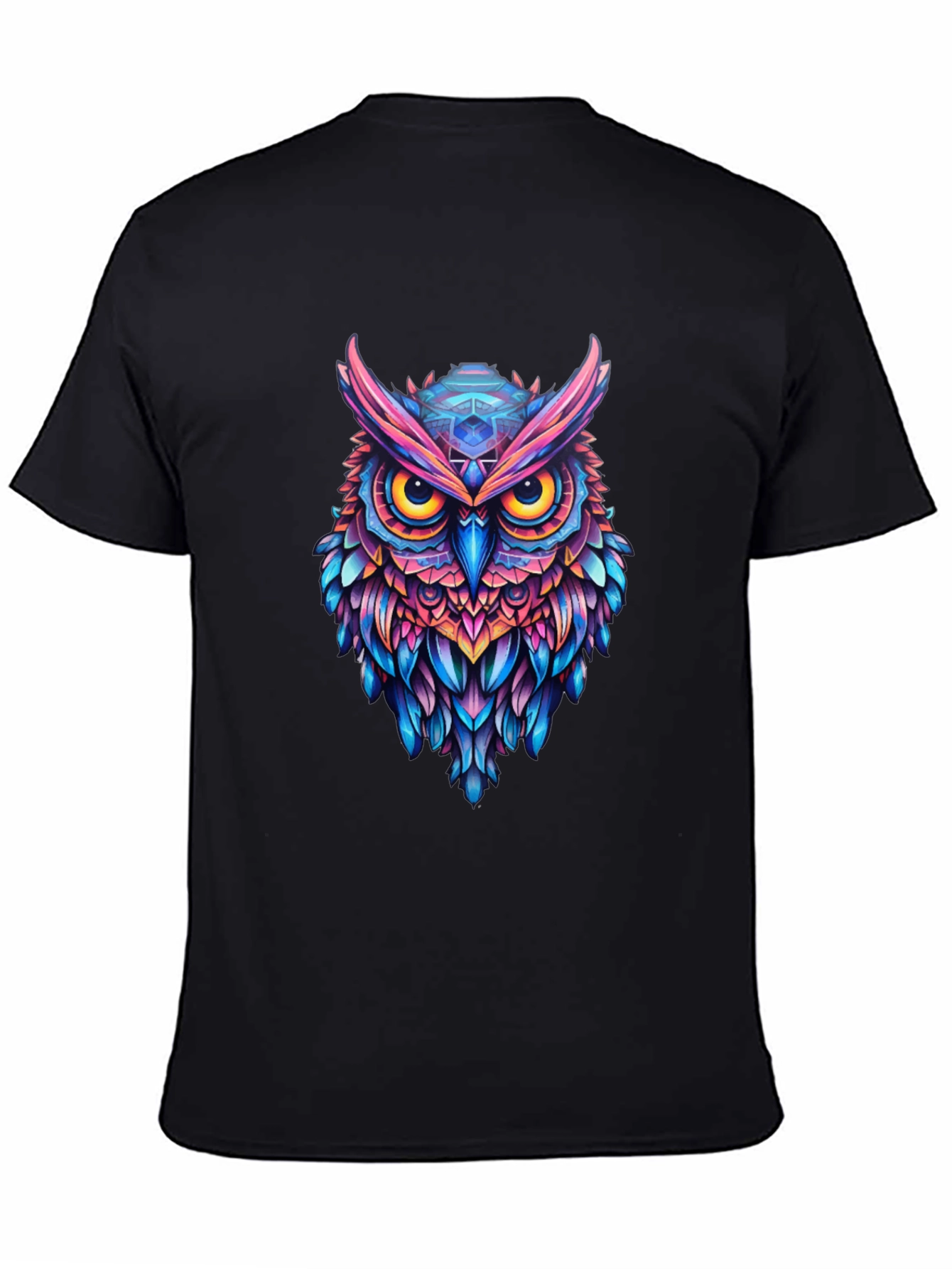 Vibrant Owl Graphic Black T-Shirt - Unique Art