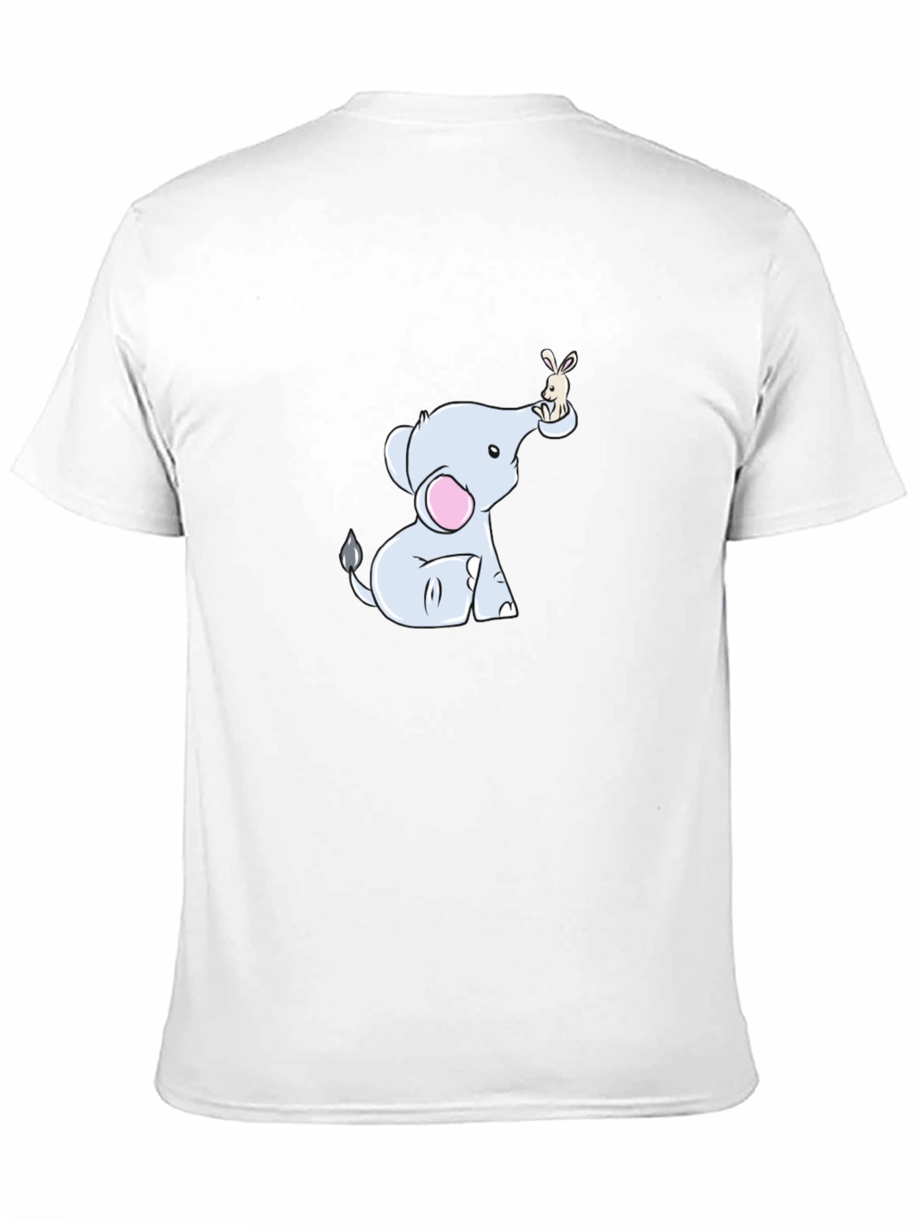 Cute Elephant & Bunny Cartoon Black T-Shirt