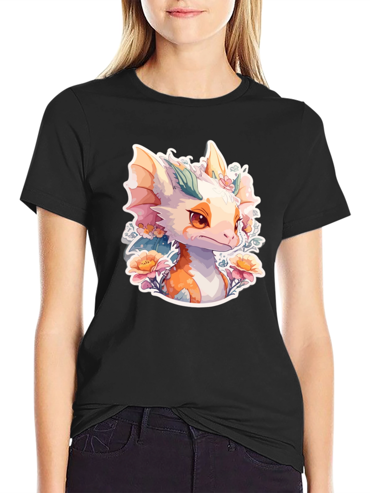 Dragon Floral T-Shirt: Cute Fantasy Creature Tee