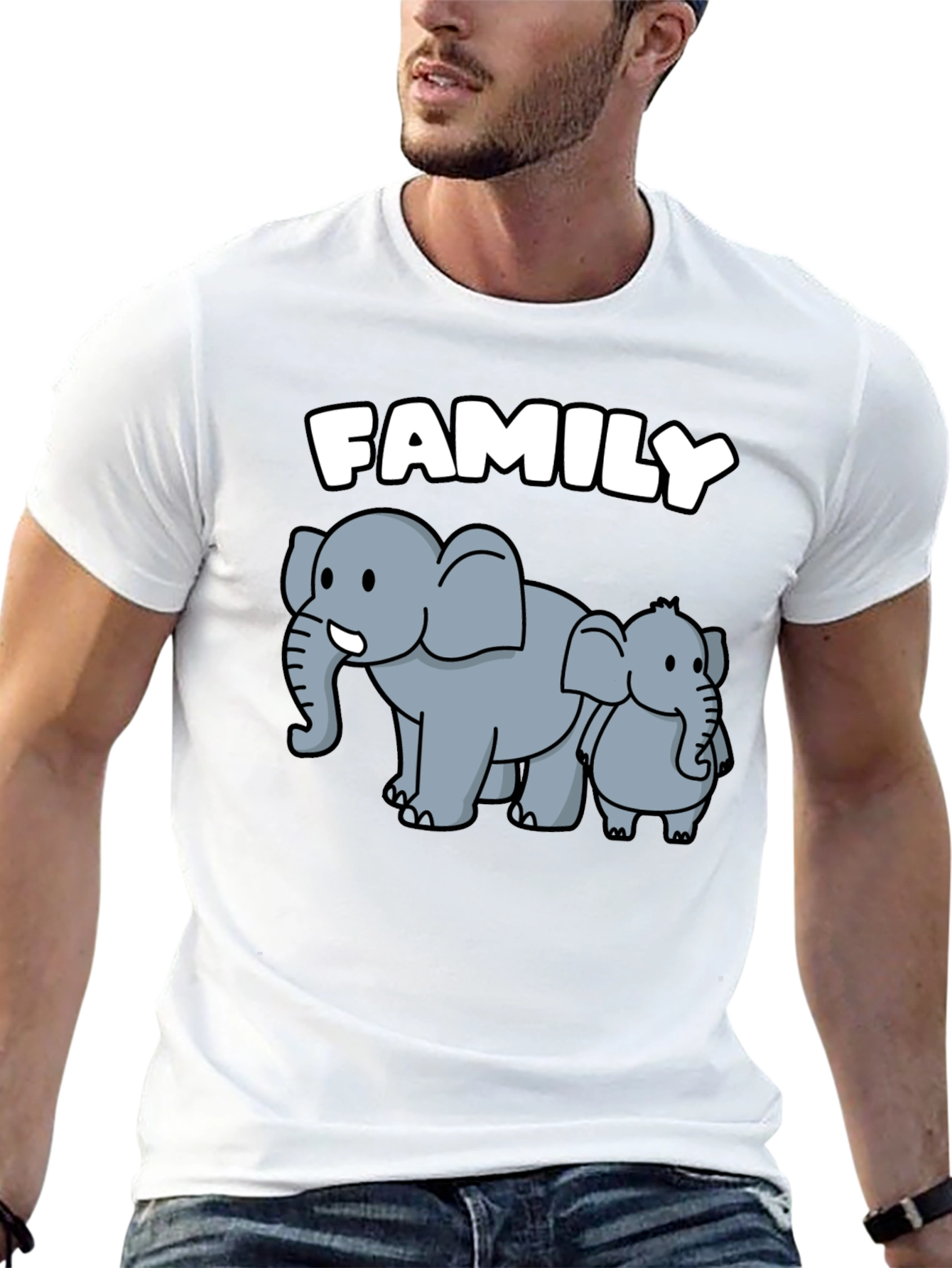 Elephant Family Graphic Tee - Cute Cartoon Design