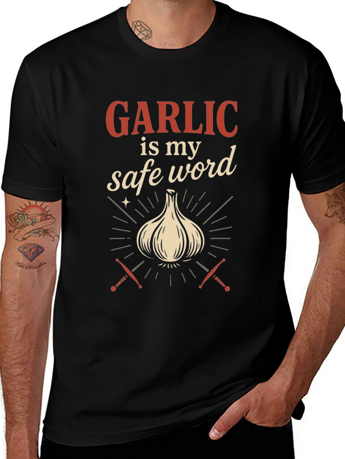 Garlic is My Safe Word Black T-Shirt