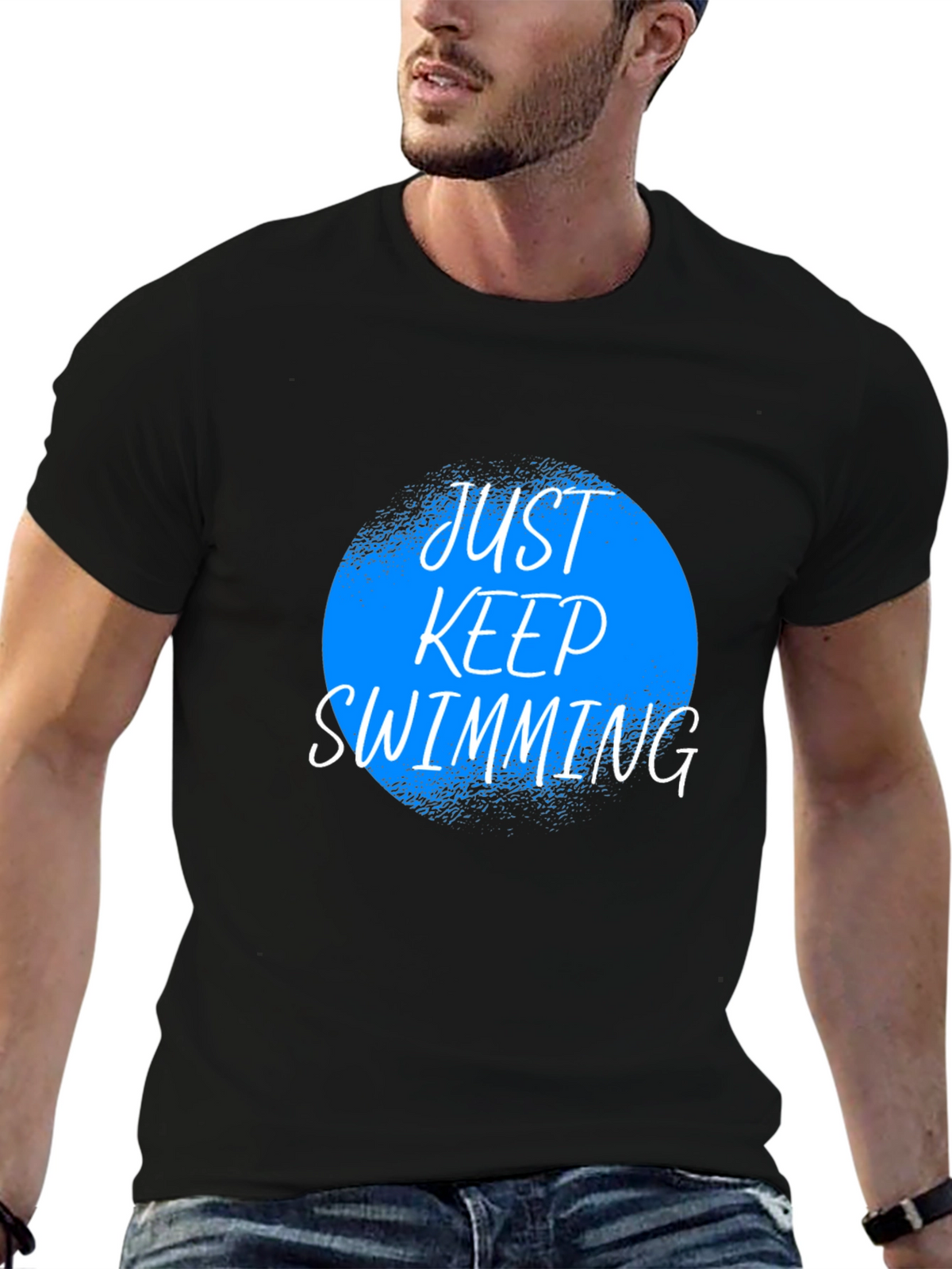 Just Keep Swimming Graphic Tee - Black