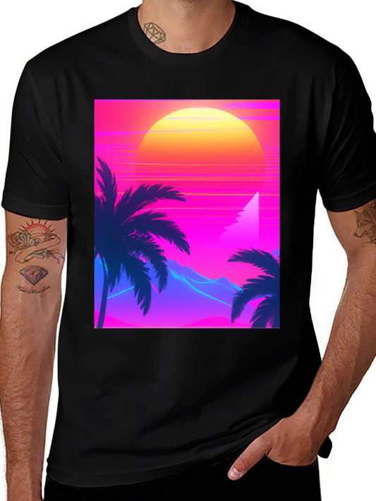 Retro Sunset T-Shirt - 80s Style Palm Tree Tee