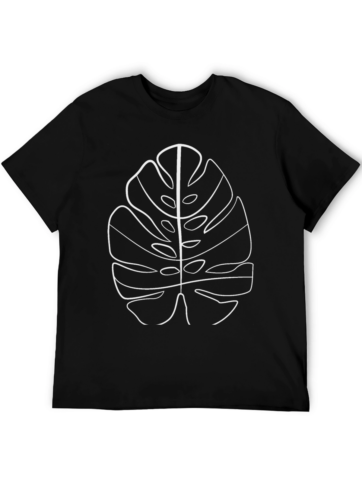 Minimalist Monstera Leaf Graphic Tee - Black