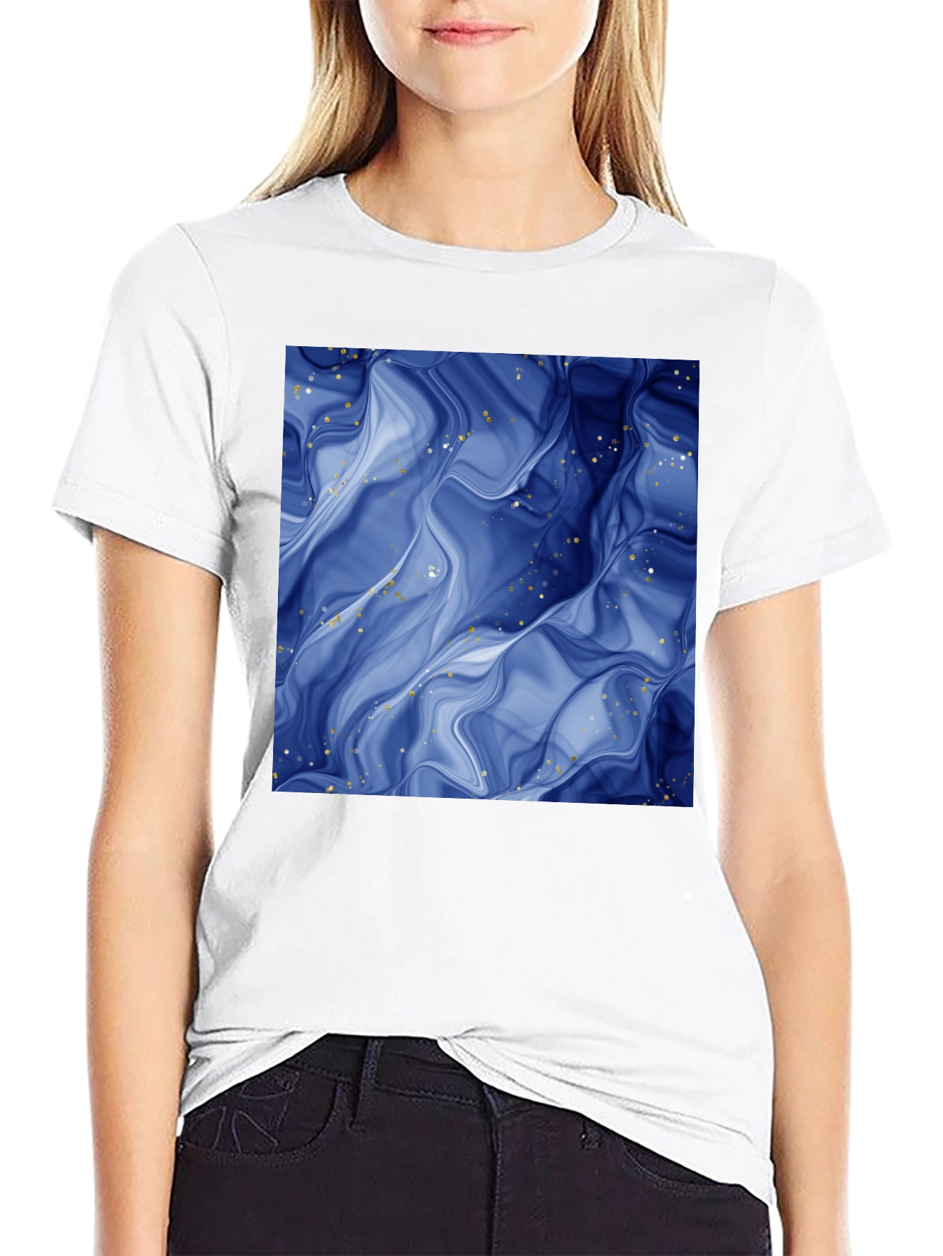 Abstract Blue Marble Graphic Black T-Shirt