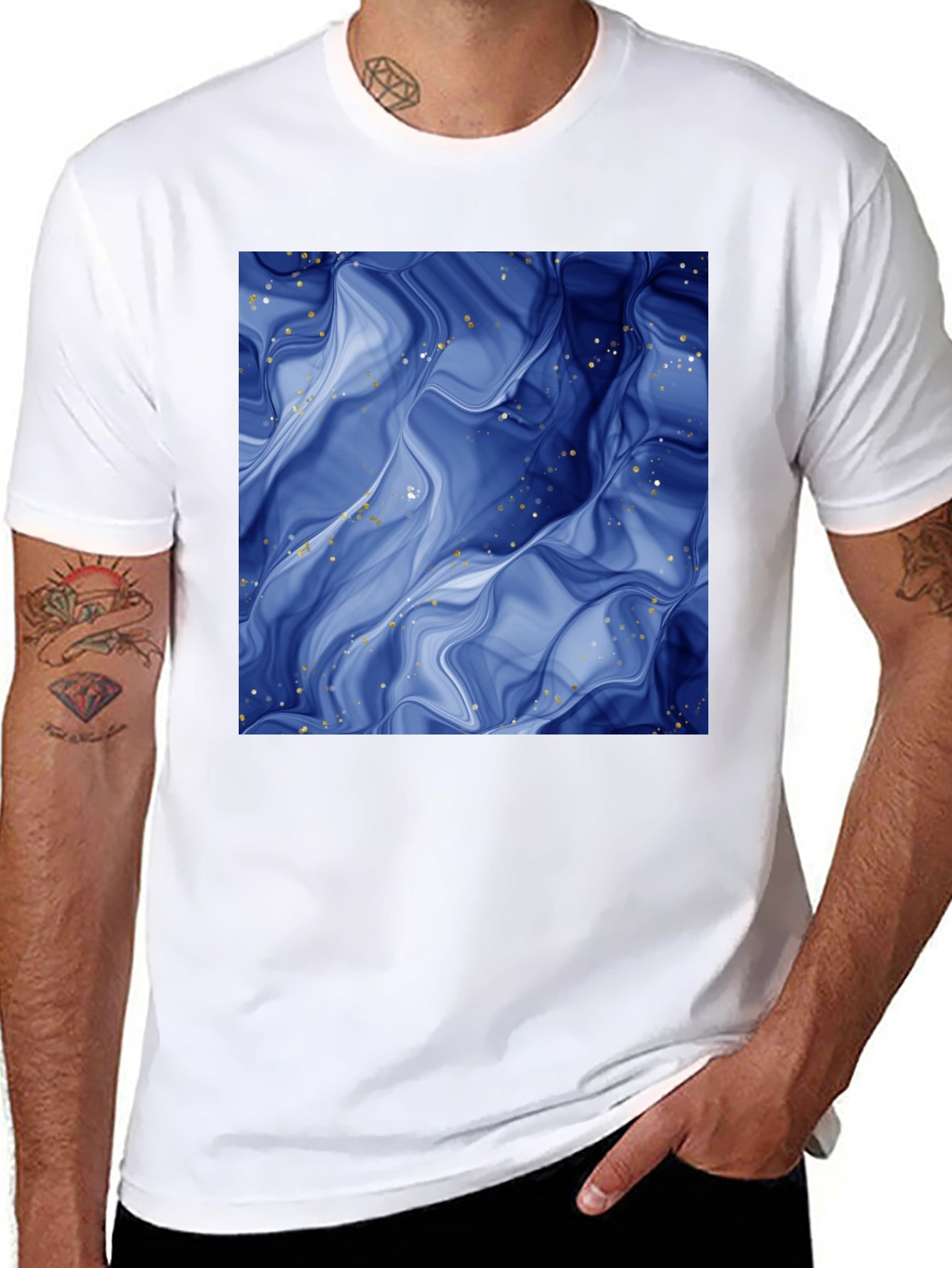 Abstract Blue Marble Graphic Black T-Shirt