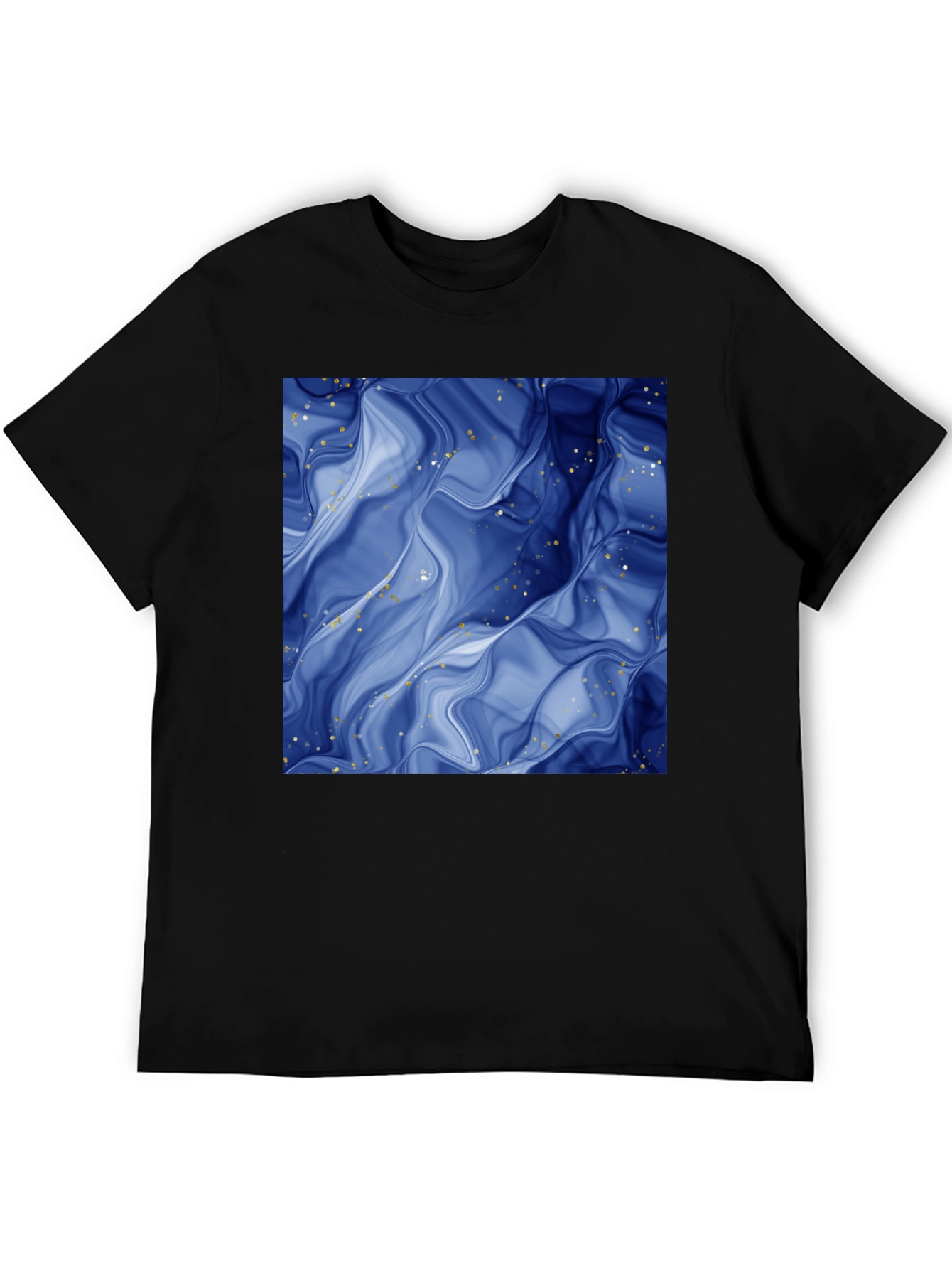 Abstract Blue Marble Graphic Black T-Shirt