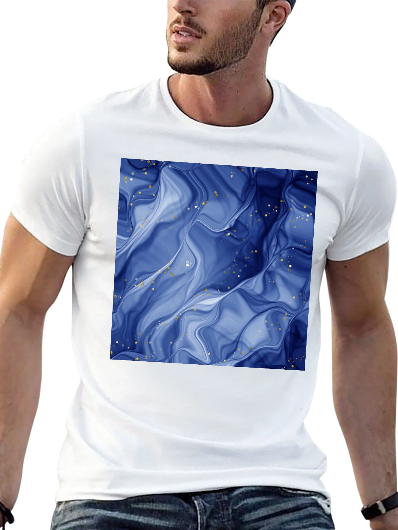 Abstract Blue Marble Graphic Black T-Shirt