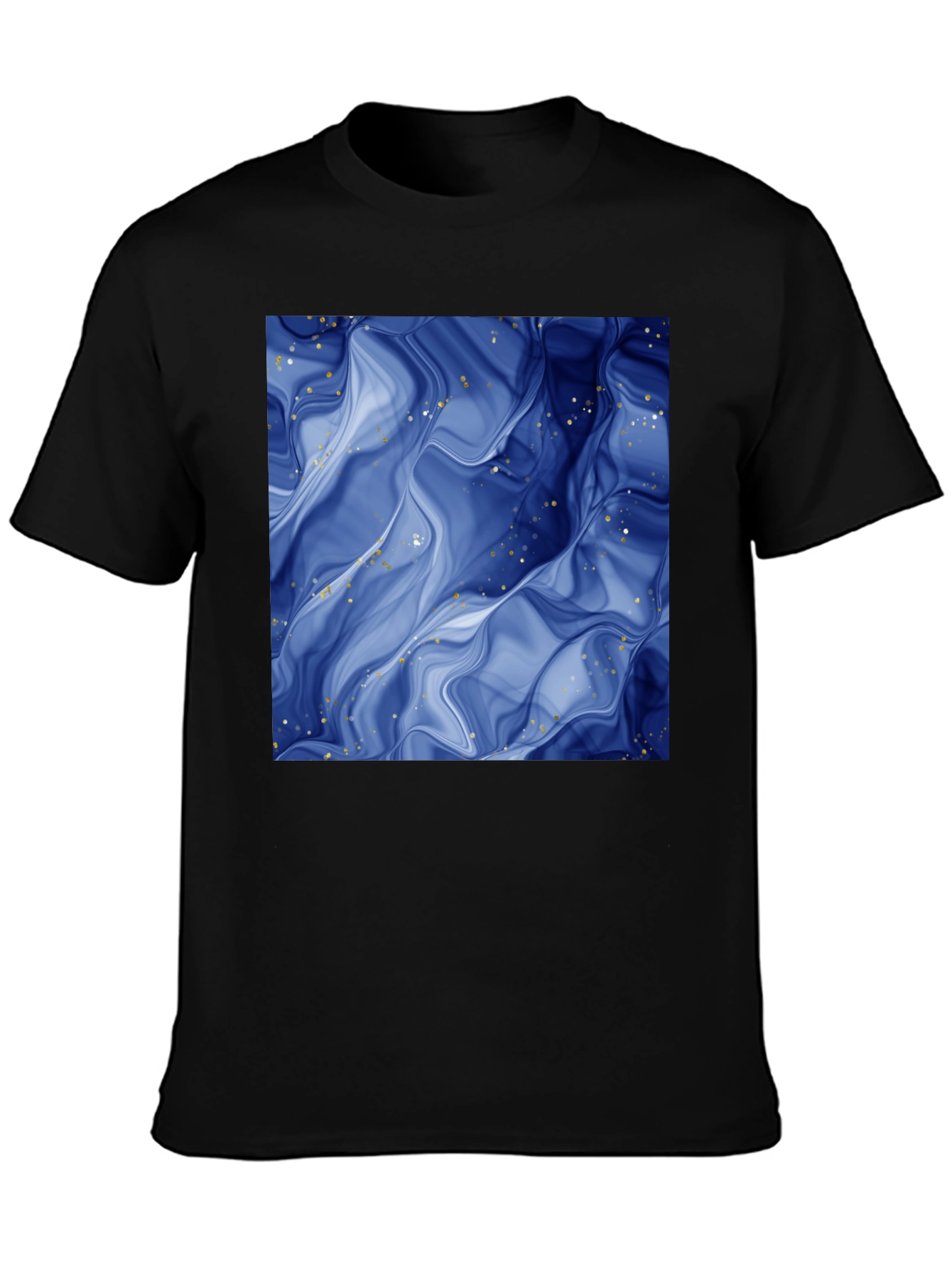 Abstract Blue Marble Graphic Black T-Shirt