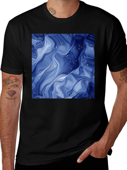 Abstract Blue Marble Graphic Black T-Shirt
