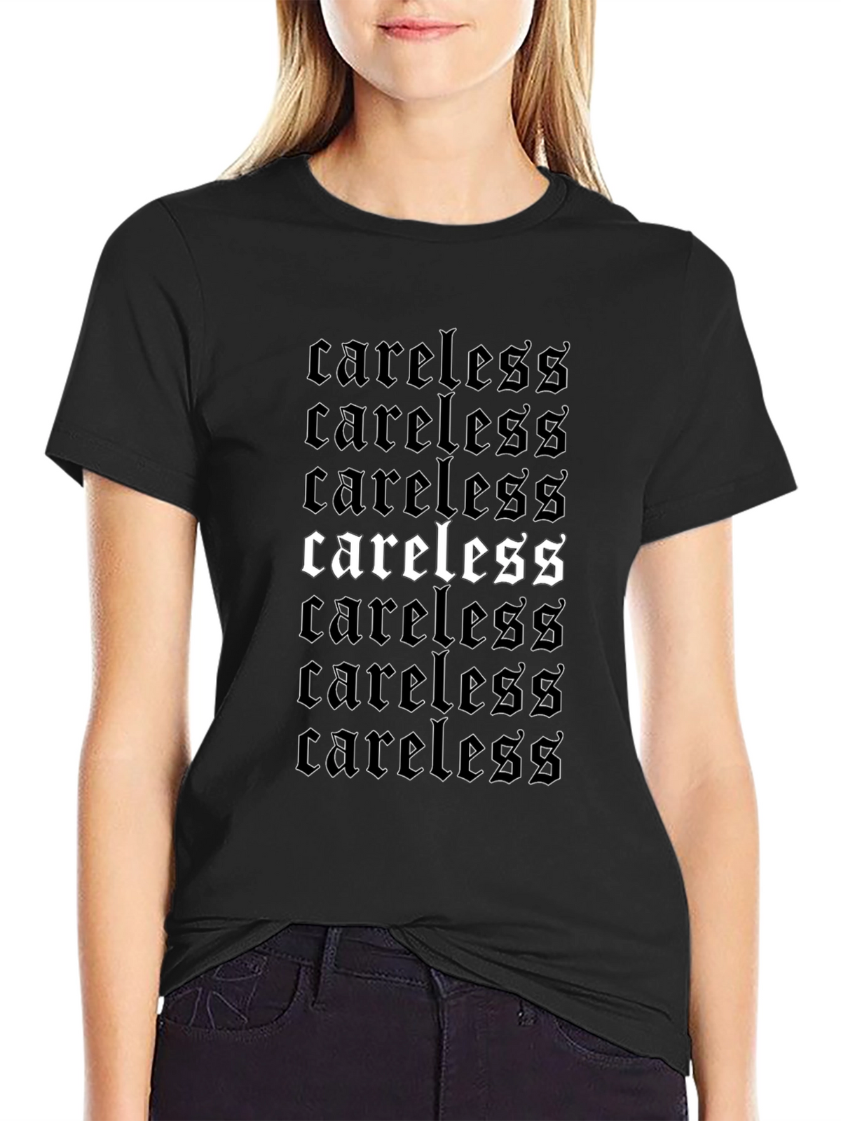 Careless Graphic Print Black T-Shirt