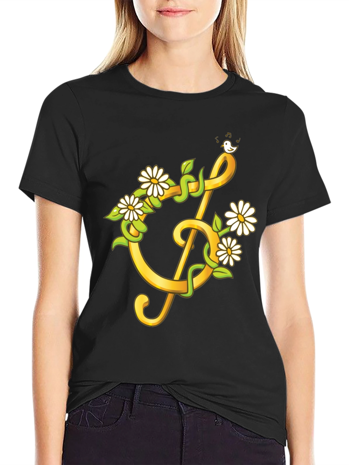 Floral Treble Clef Graphic T-Shirt