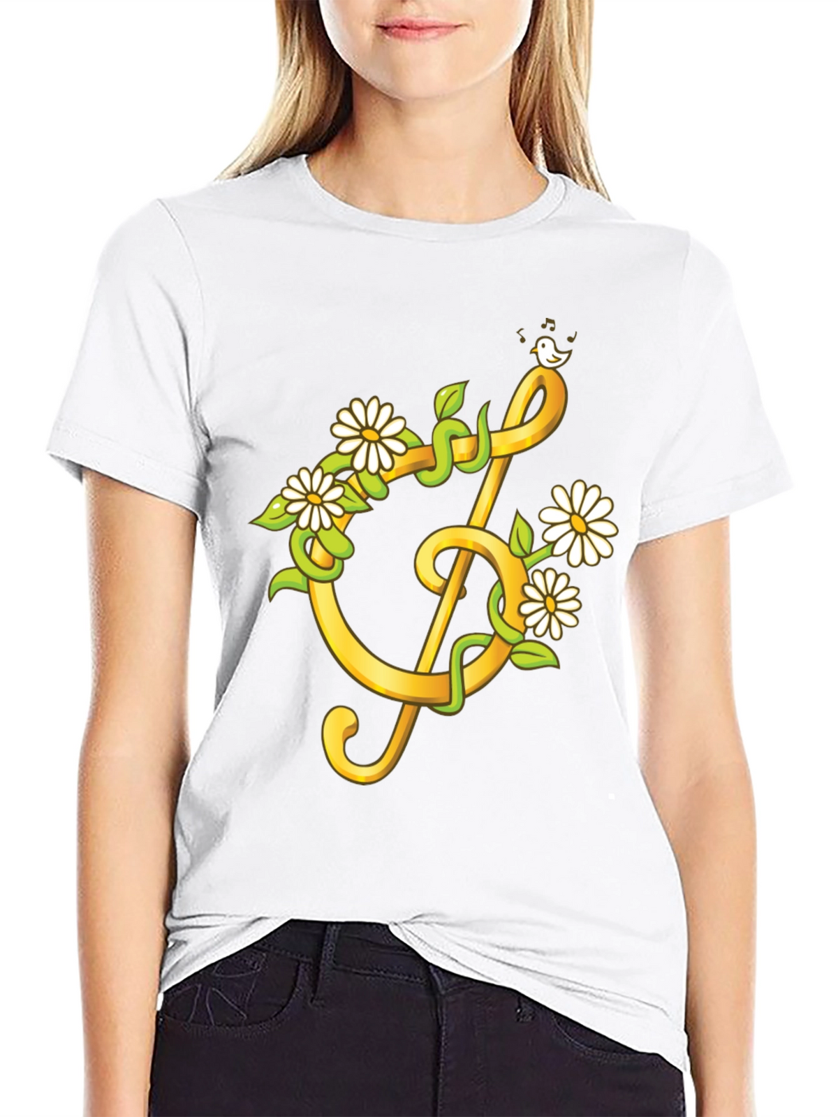 Floral Treble Clef Graphic T-Shirt