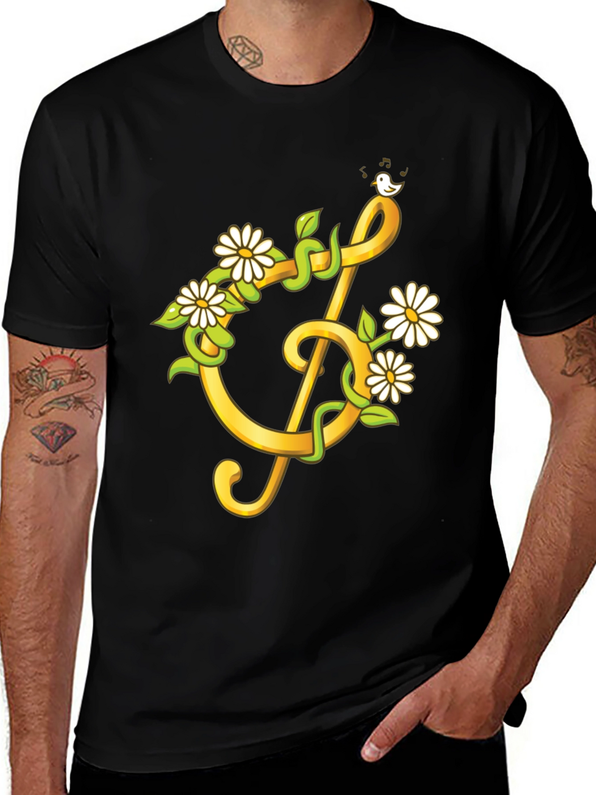 Floral Treble Clef Graphic T-Shirt
