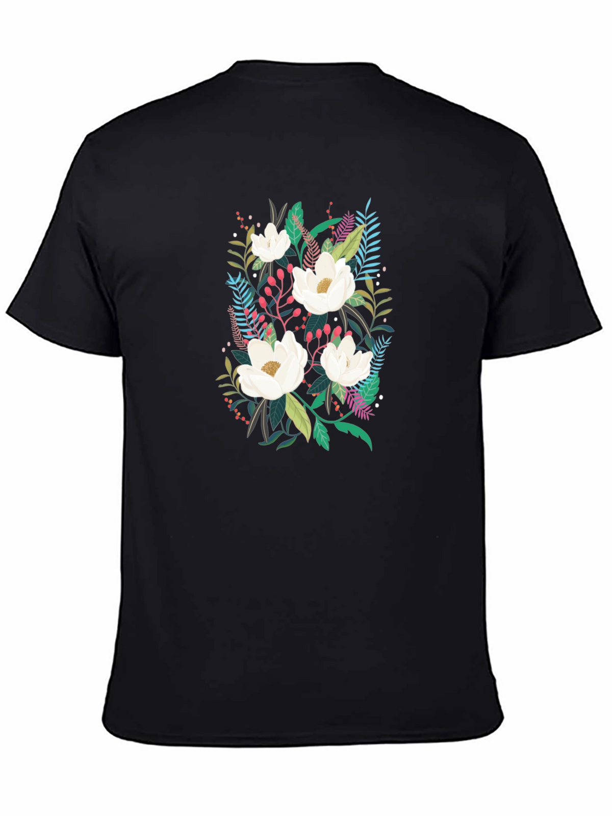 Floral Print Black Cotton T-Shirt