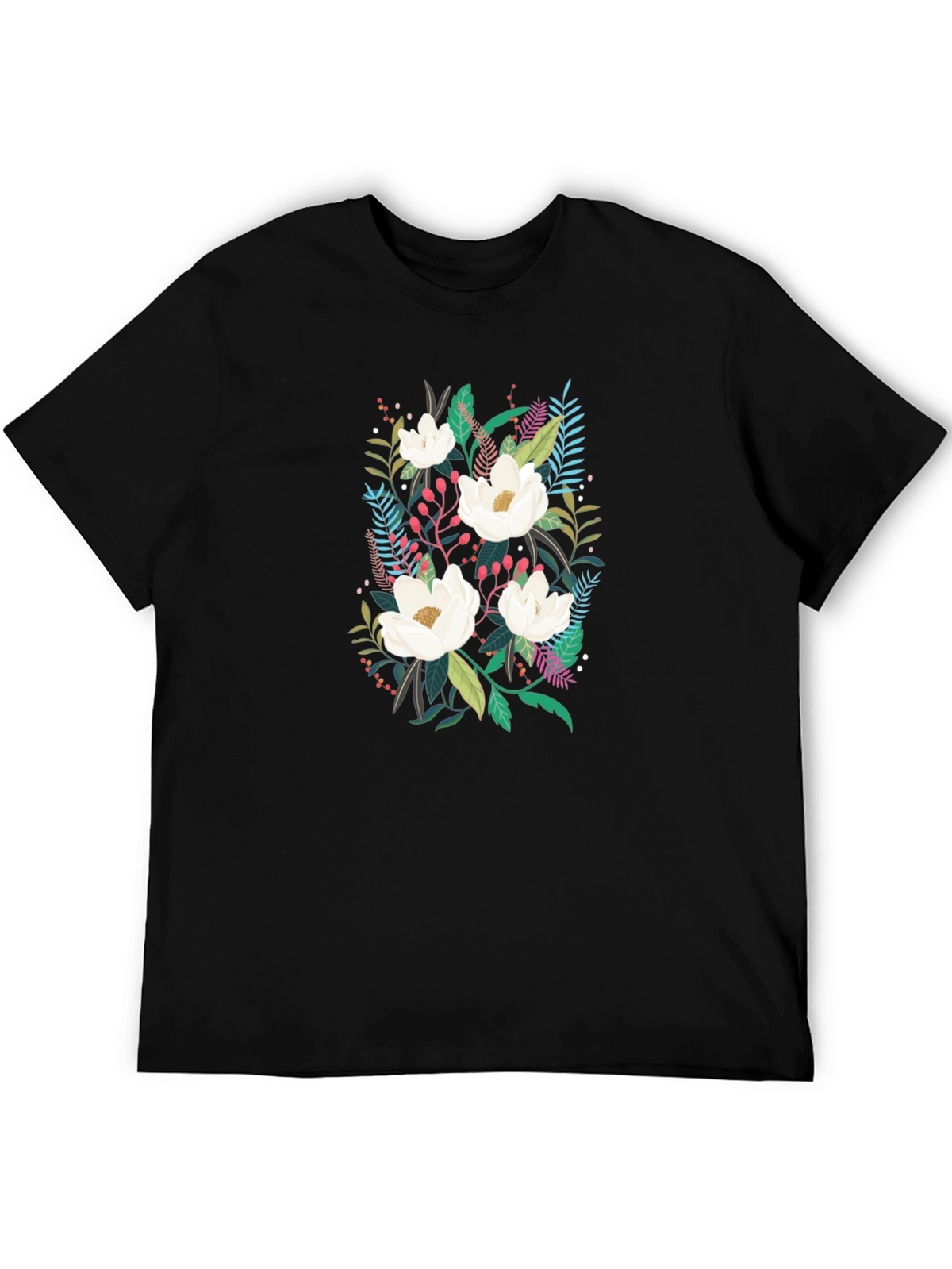 Floral Print Black Cotton T-Shirt
