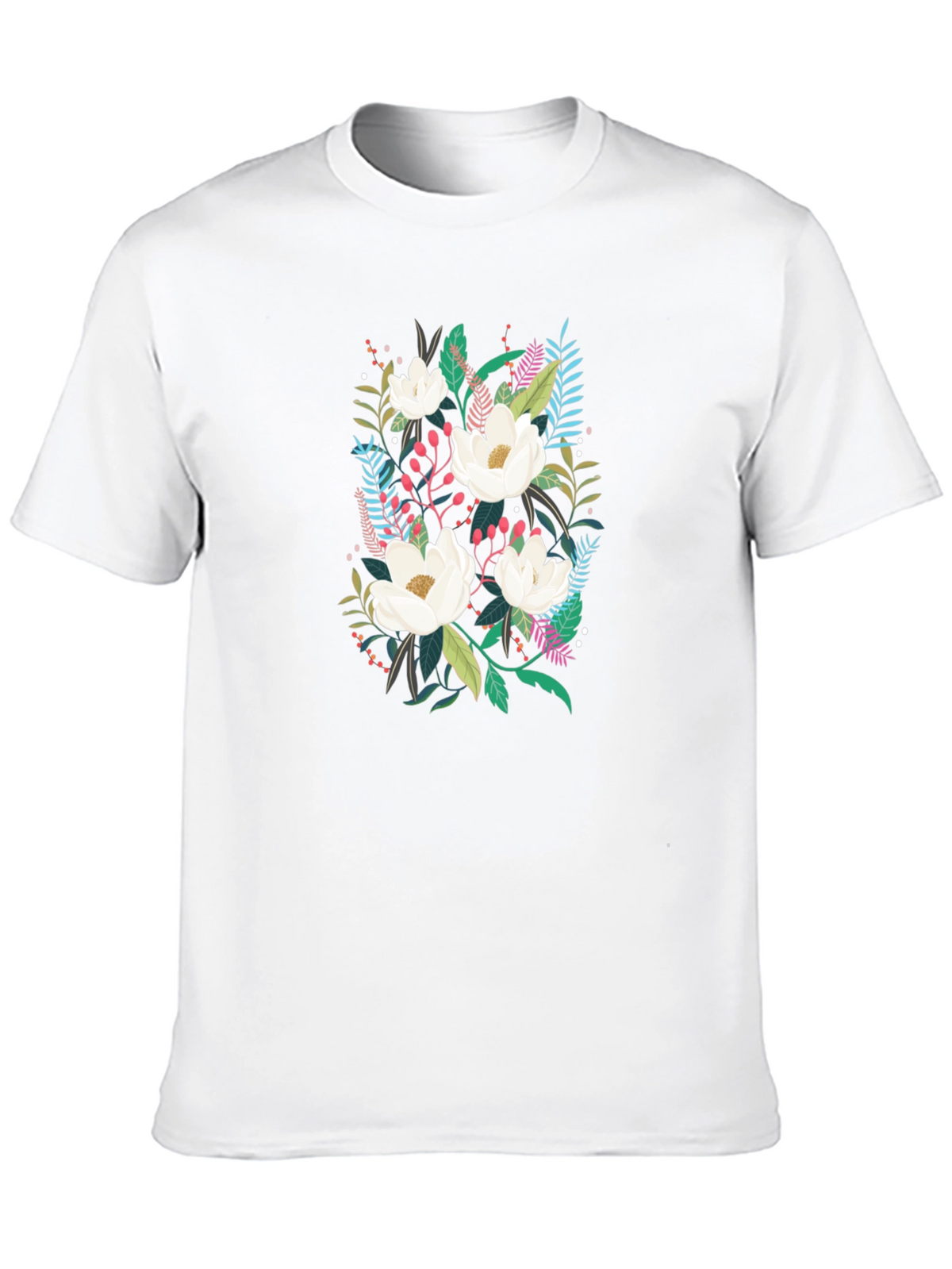 Floral Print Black Cotton T-Shirt