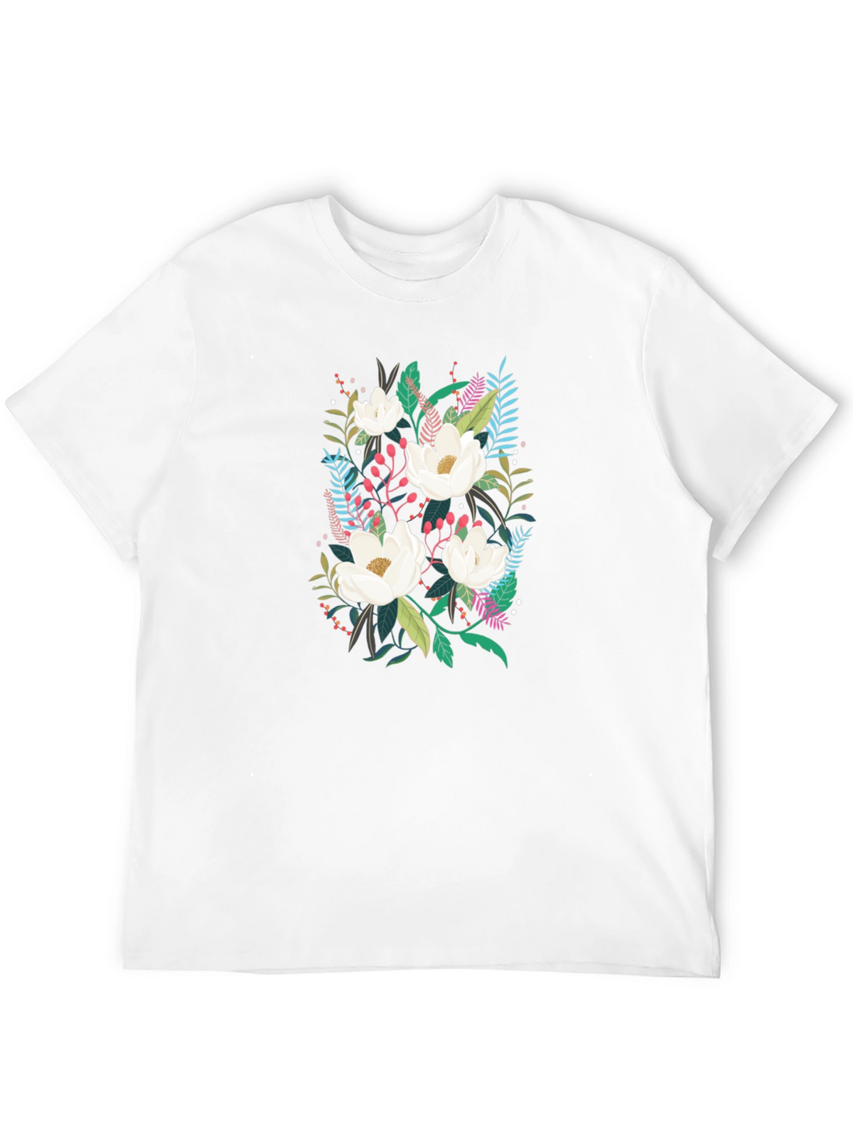 Floral Print Black Cotton T-Shirt