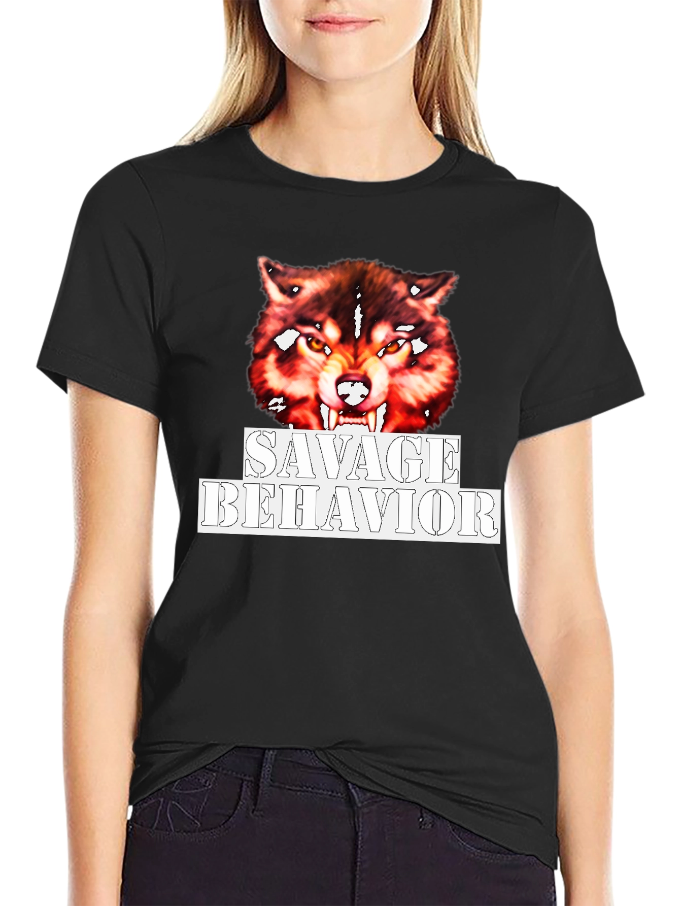 Savage Behavior Wolf Graphic Black T-Shirt