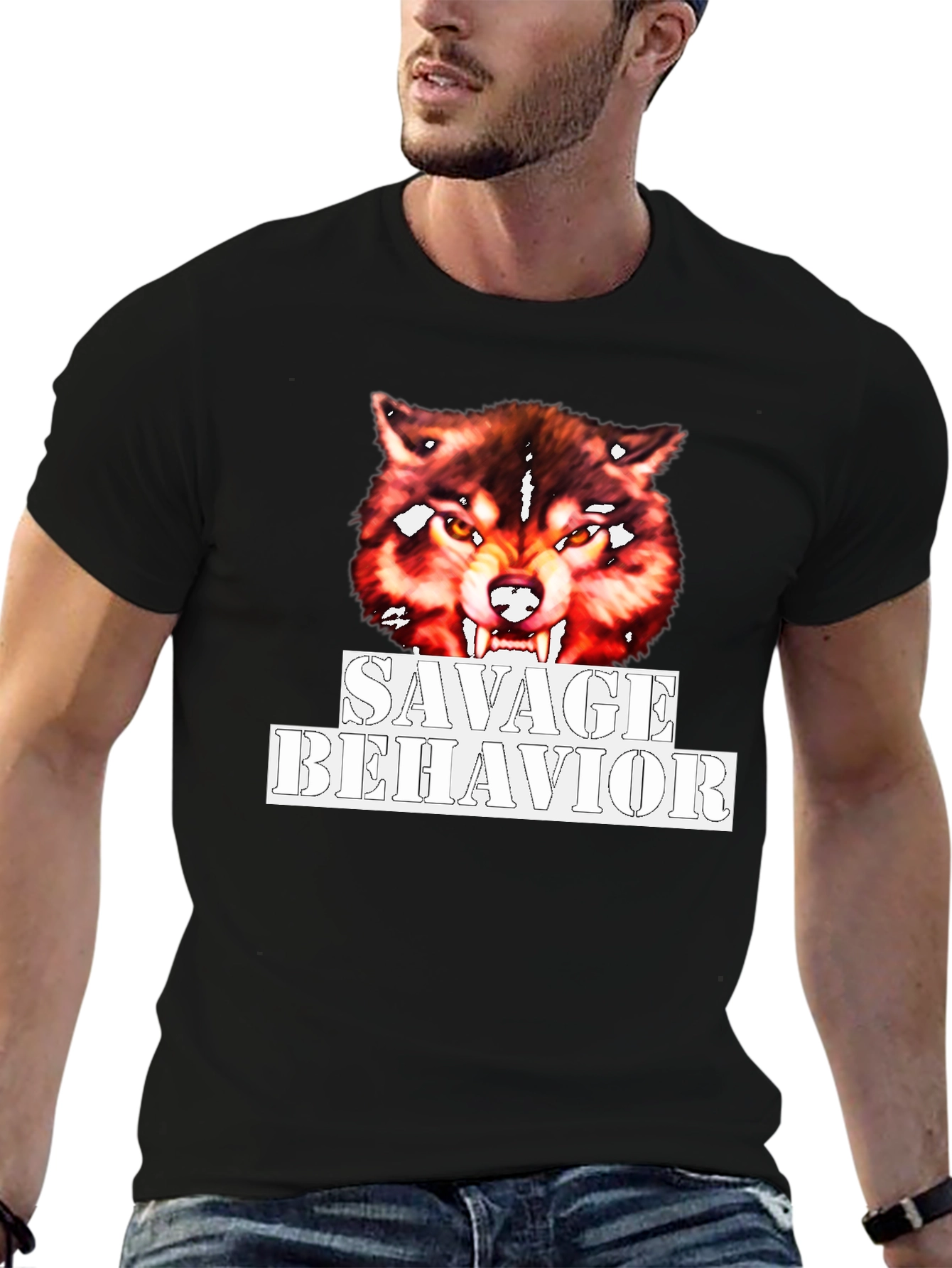 Savage Behavior Wolf Graphic Black T-Shirt