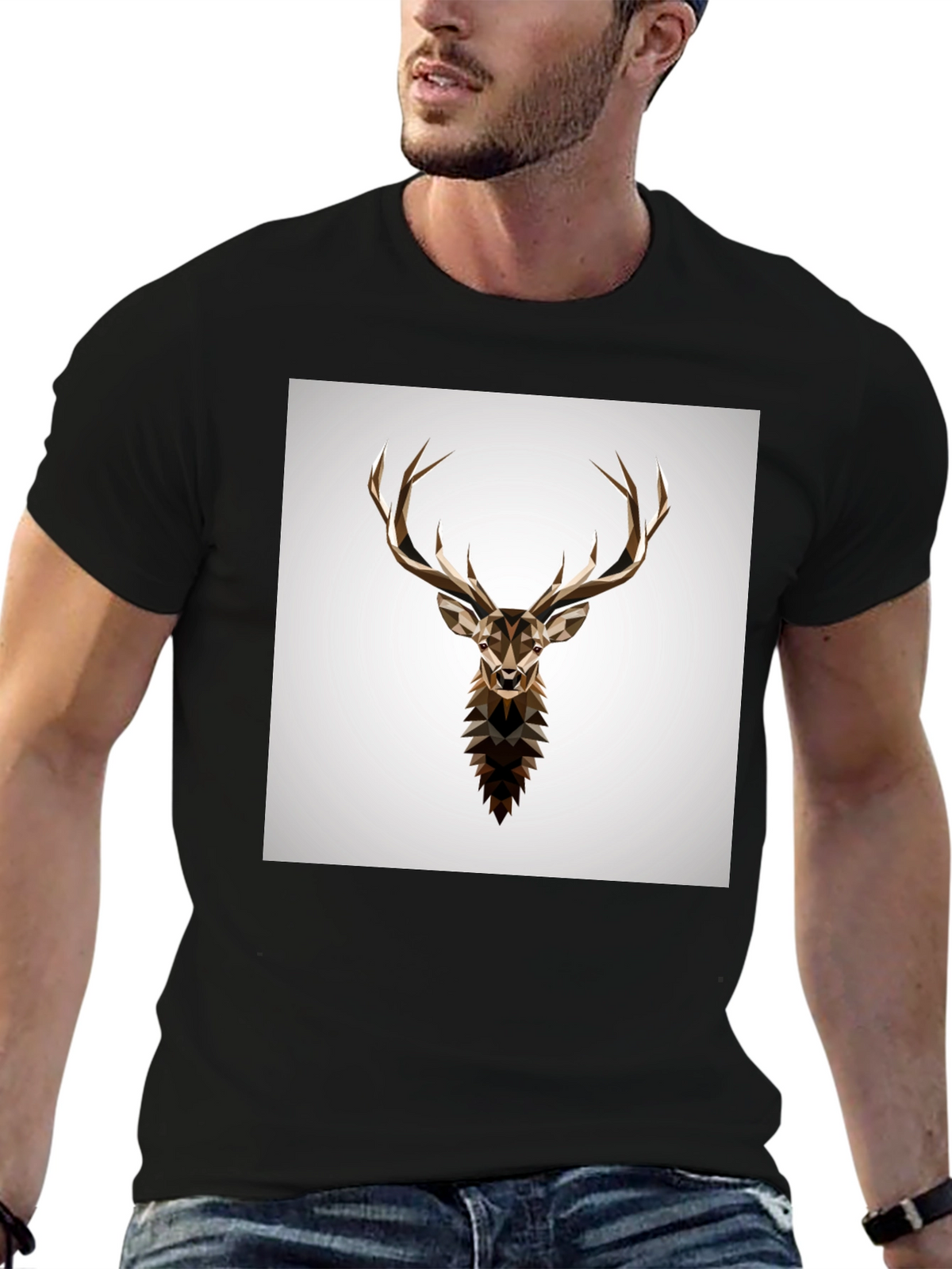 Geometric Deer Graphic Tee - Stylish Mens Black T-Shirt