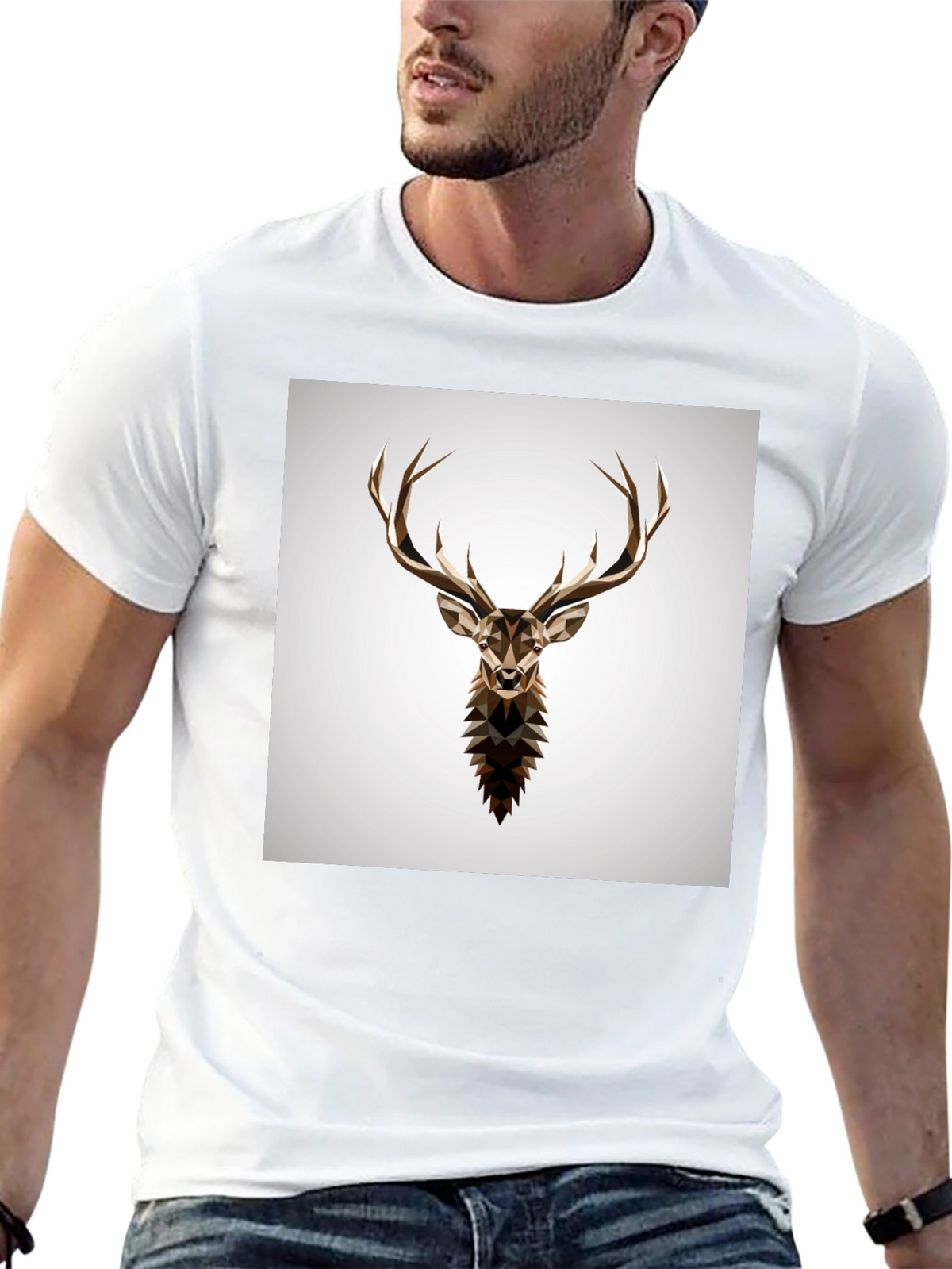 Geometric Deer Graphic Tee - Stylish Mens Black T-Shirt