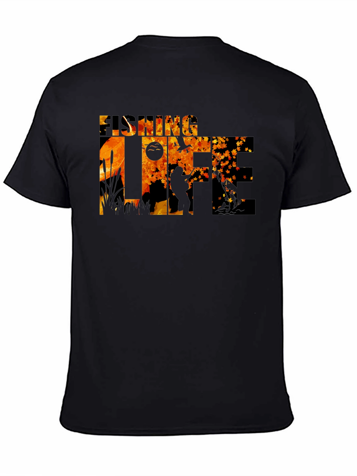 Fishing Life Graphic Tee - Black Crew Neck