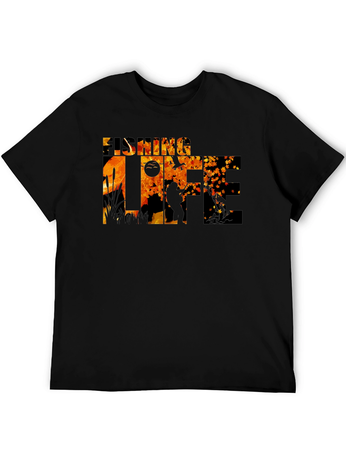 Fishing Life Graphic Tee - Black Crew Neck