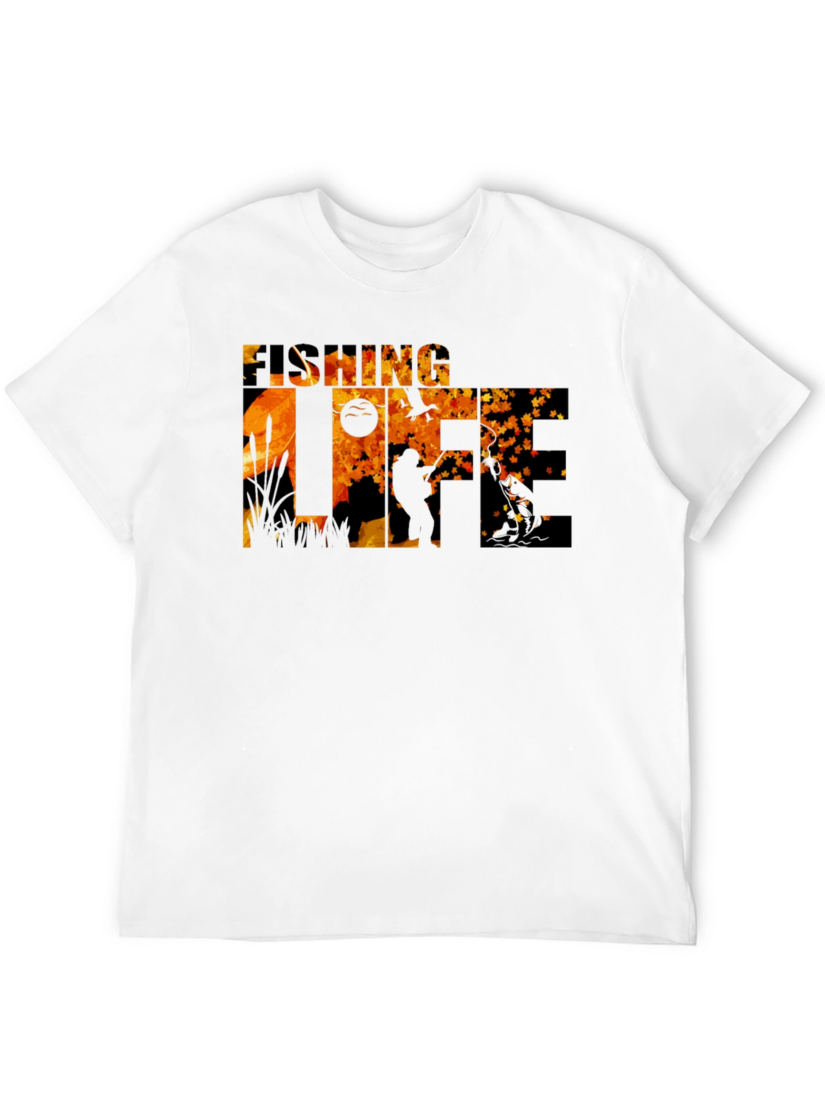 Fishing Life Graphic Tee - Black Crew Neck