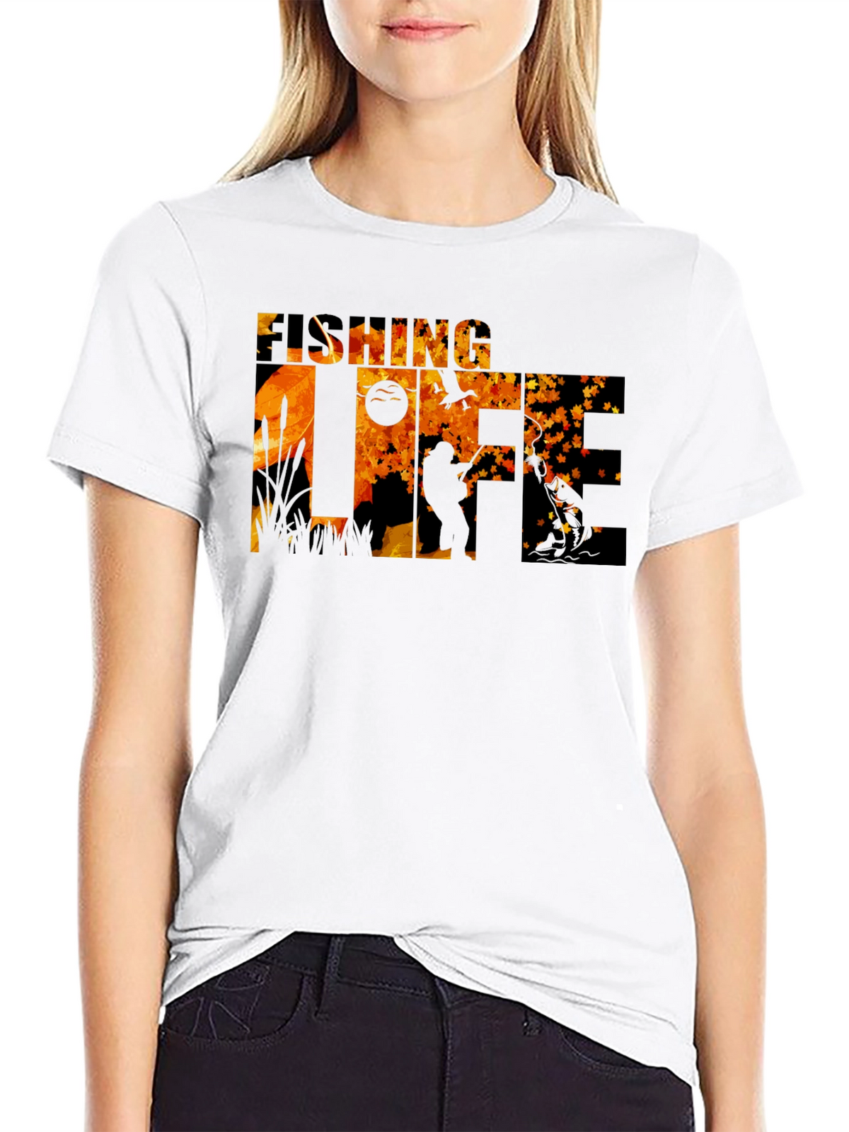 Fishing Life Graphic Tee - Black Crew Neck