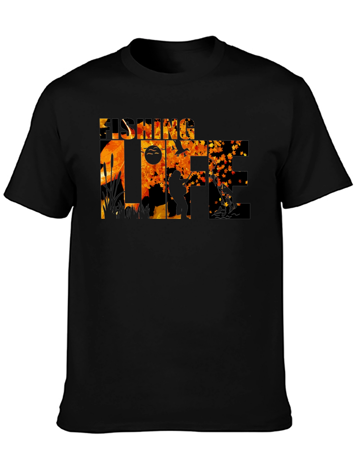 Fishing Life Graphic Tee - Black Crew Neck