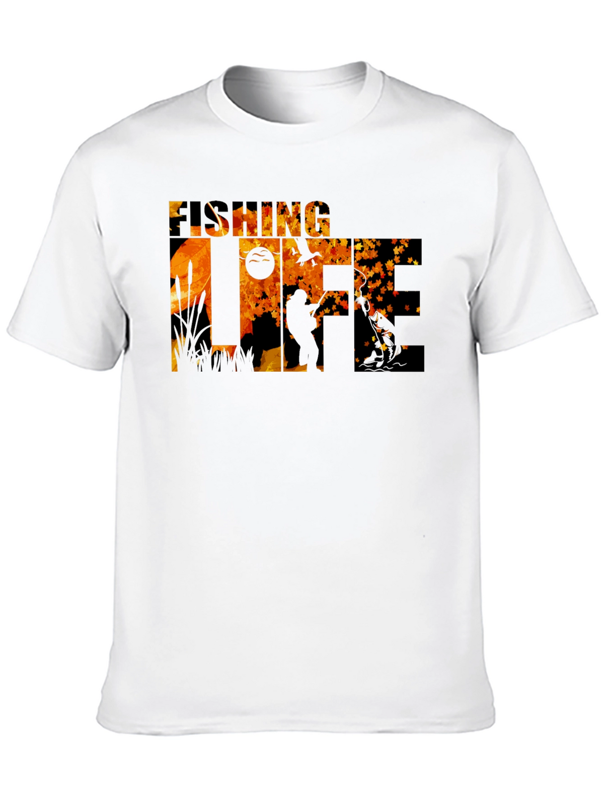 Fishing Life Graphic Tee - Black Crew Neck