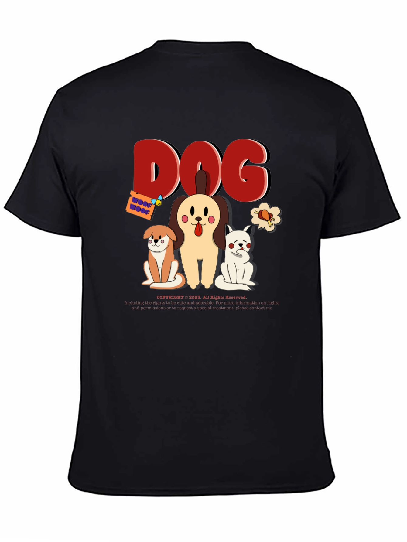 Cute Dog Cartoon Print Black T-Shirt