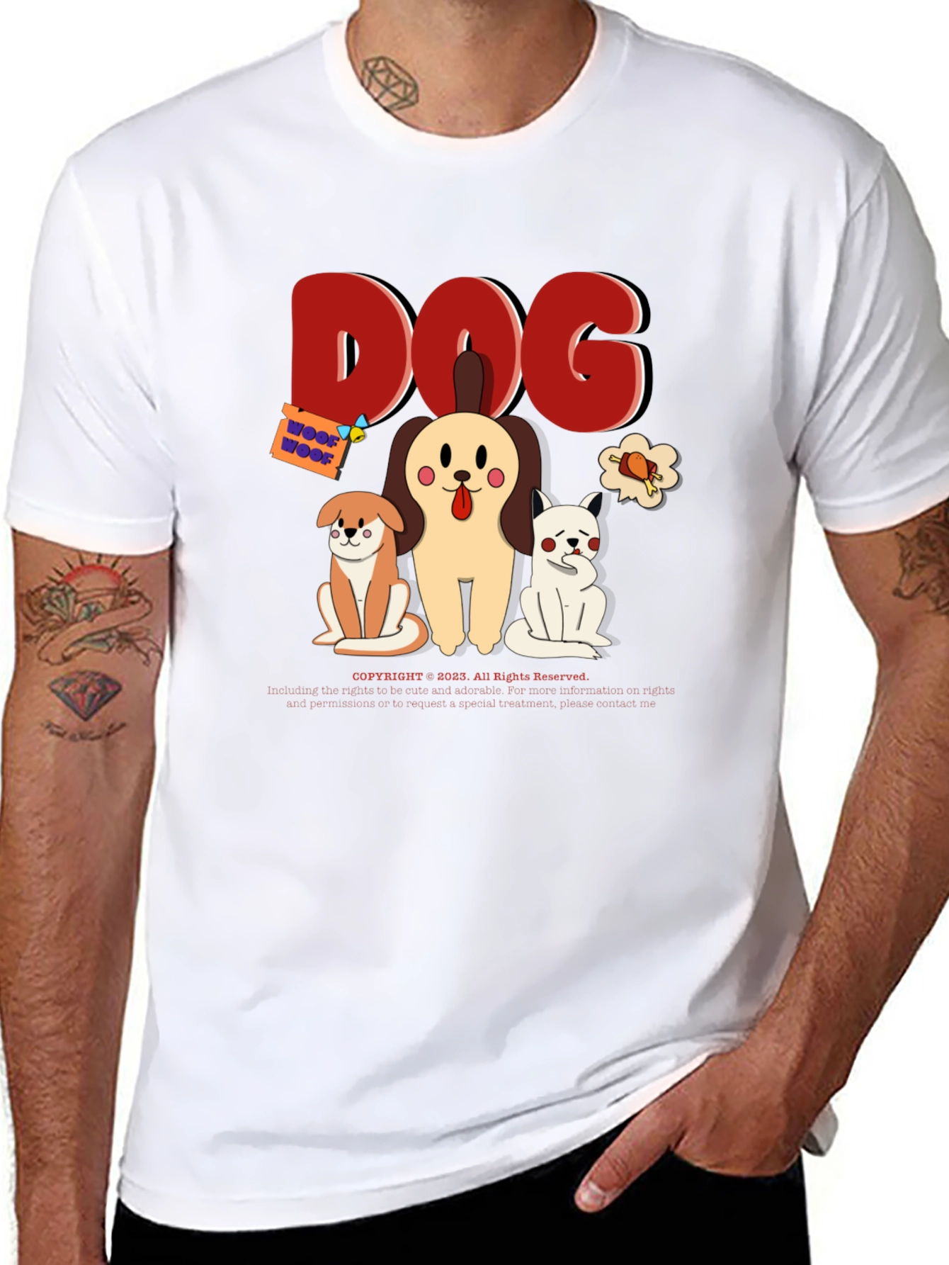 Cute Dog Cartoon Print Black T-Shirt