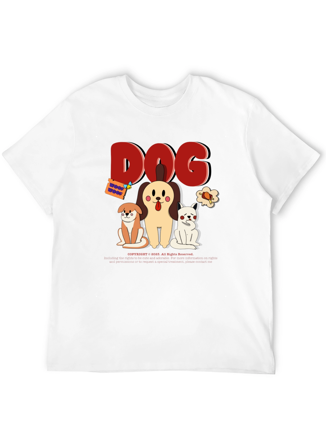 Cute Dog Cartoon Print Black T-Shirt