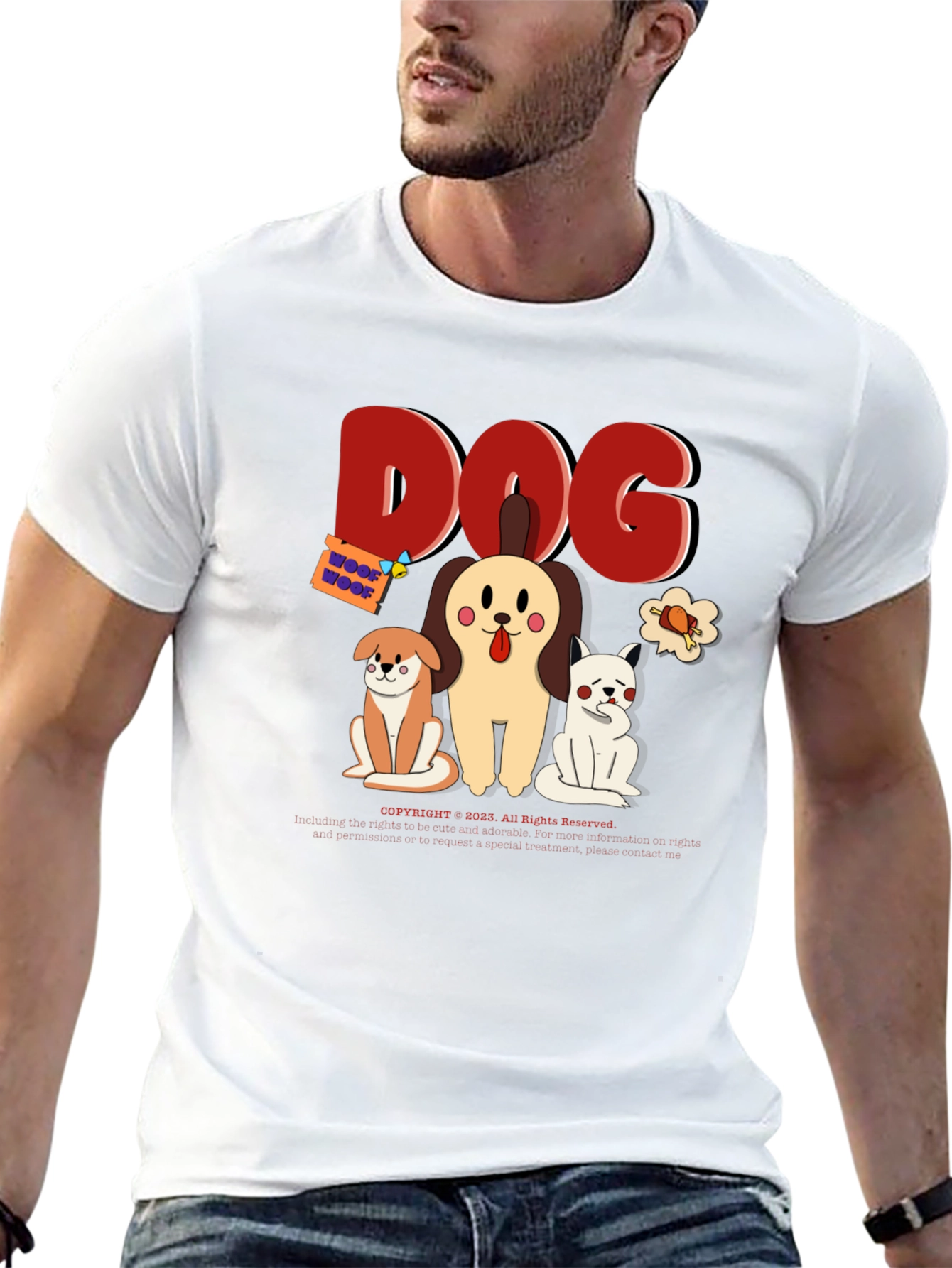 Cute Dog Cartoon Print Black T-Shirt
