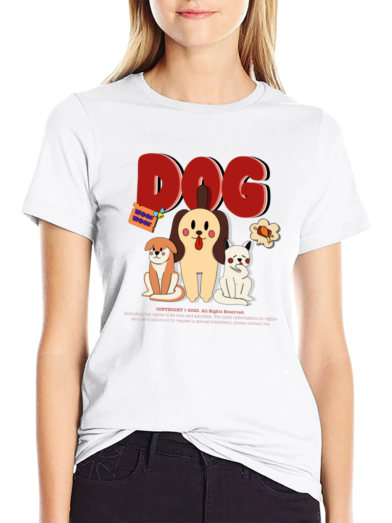 Cute Dog Cartoon Print Black T-Shirt