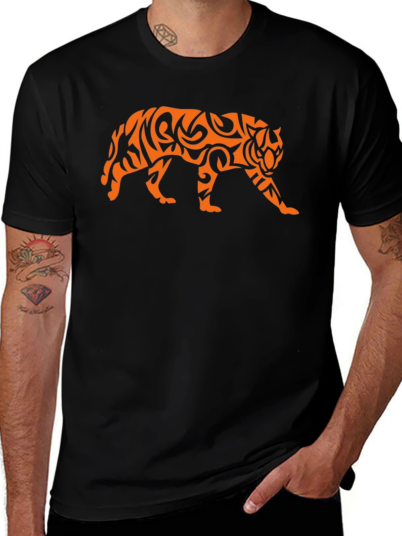 Tribal Tiger Graphic Black T-Shirt