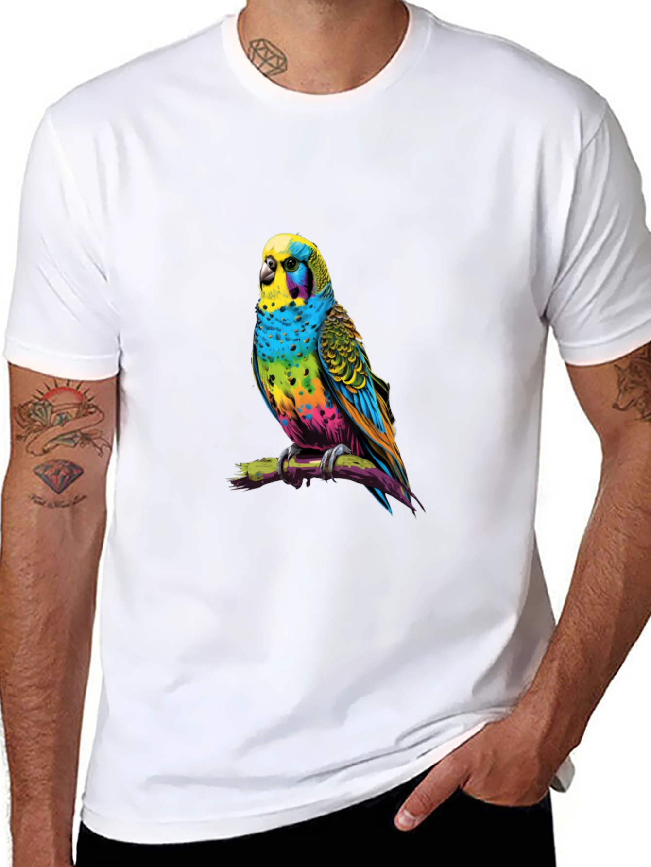 Rainbow Budgie T-Shirt - Vivid Bird Graphic Tee