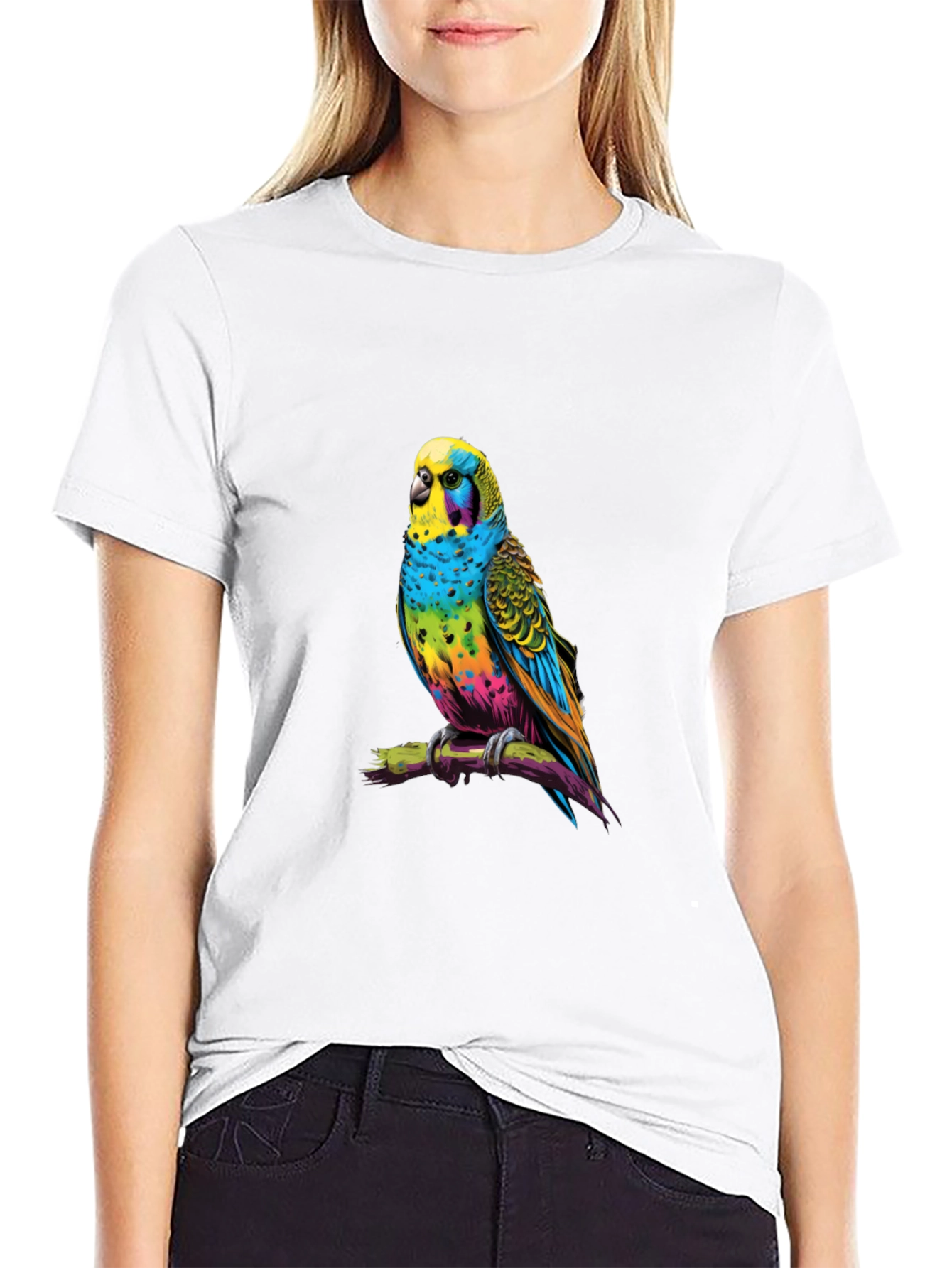 Rainbow Budgie T-Shirt - Vivid Bird Graphic Tee