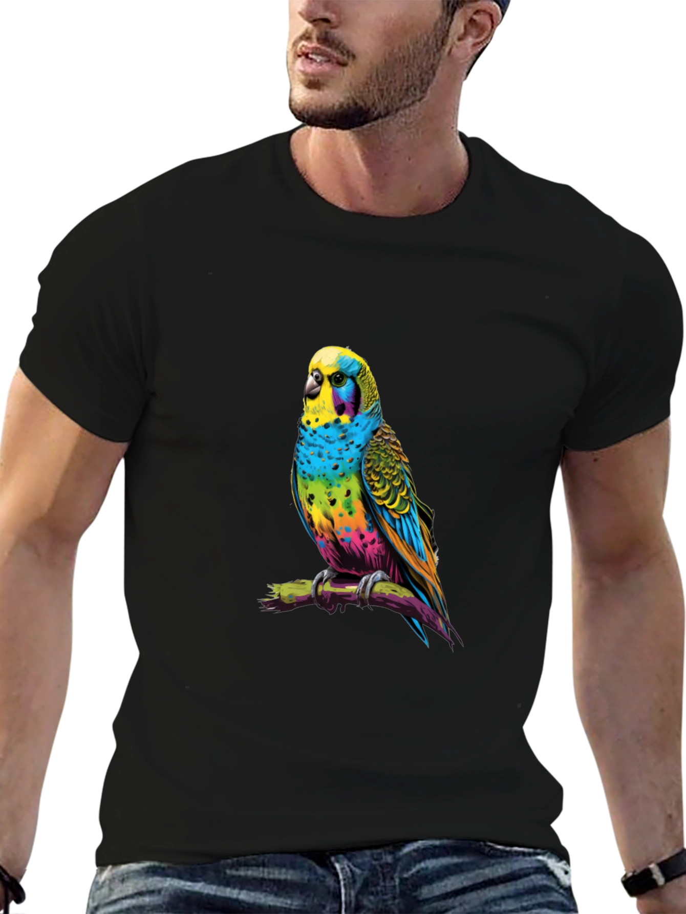 Rainbow Budgie T-Shirt - Vivid Bird Graphic Tee
