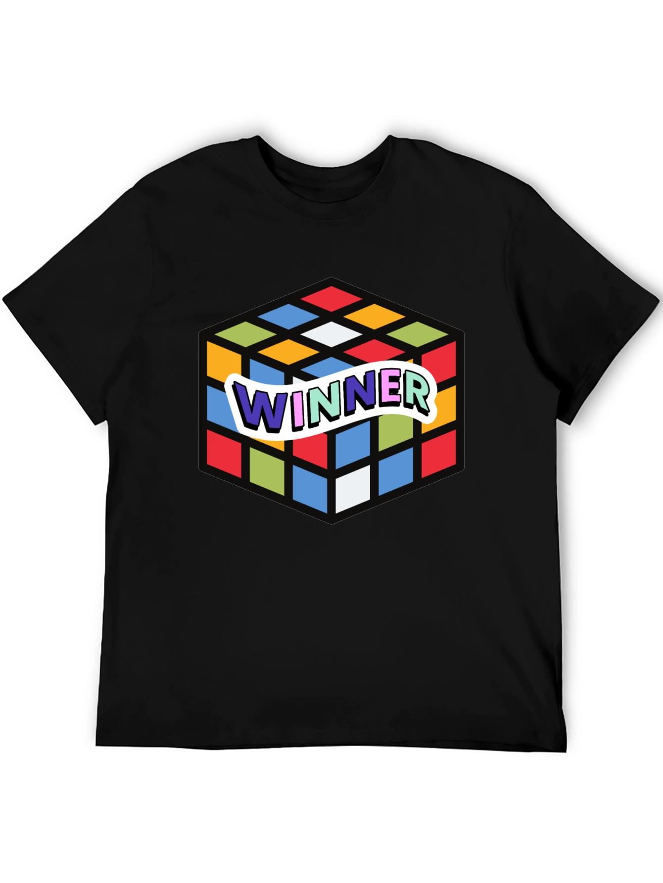 Winner Rubiks Cube Graphic Black T-Shirt