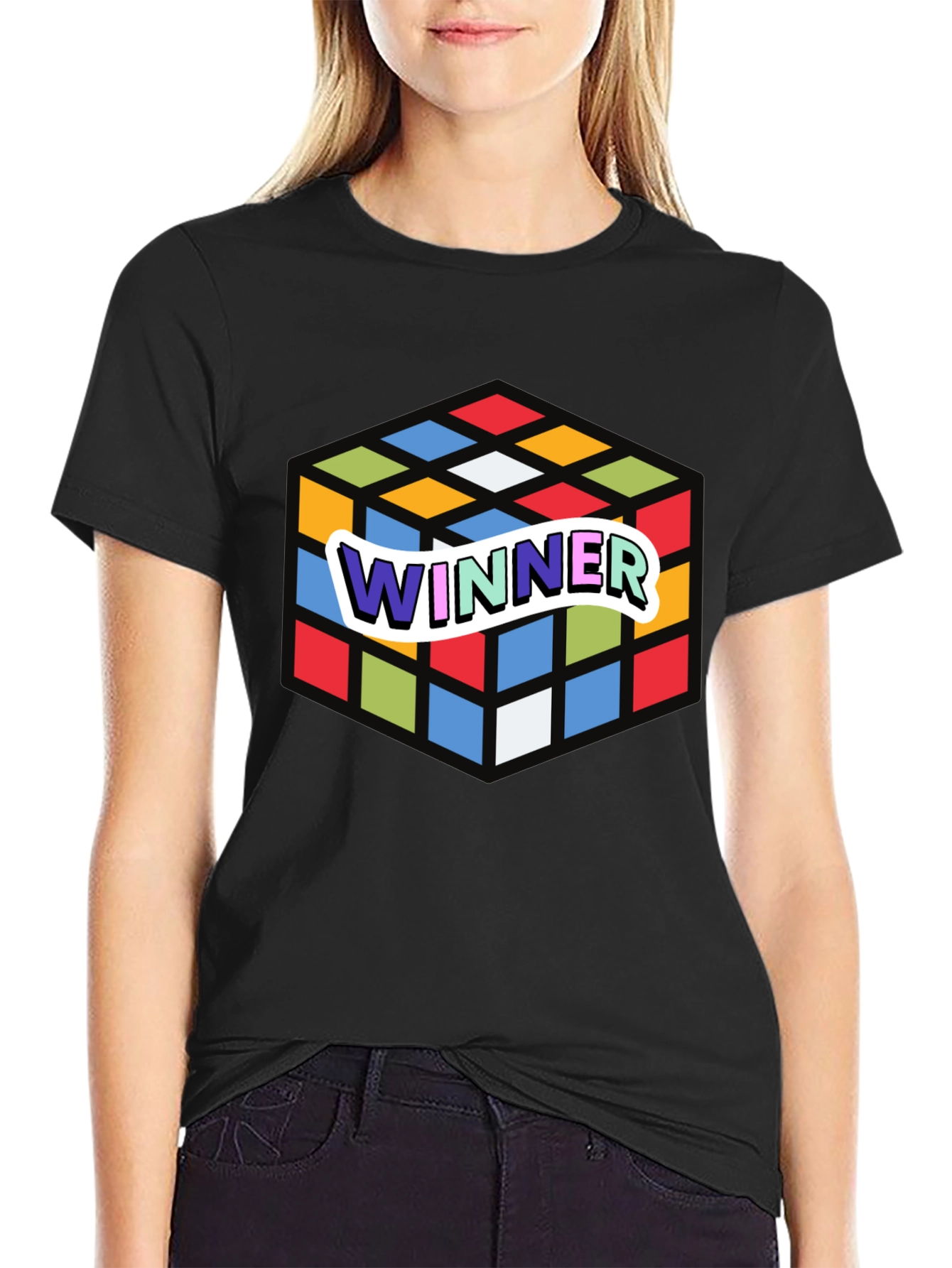 Winner Rubiks Cube Graphic Black T-Shirt